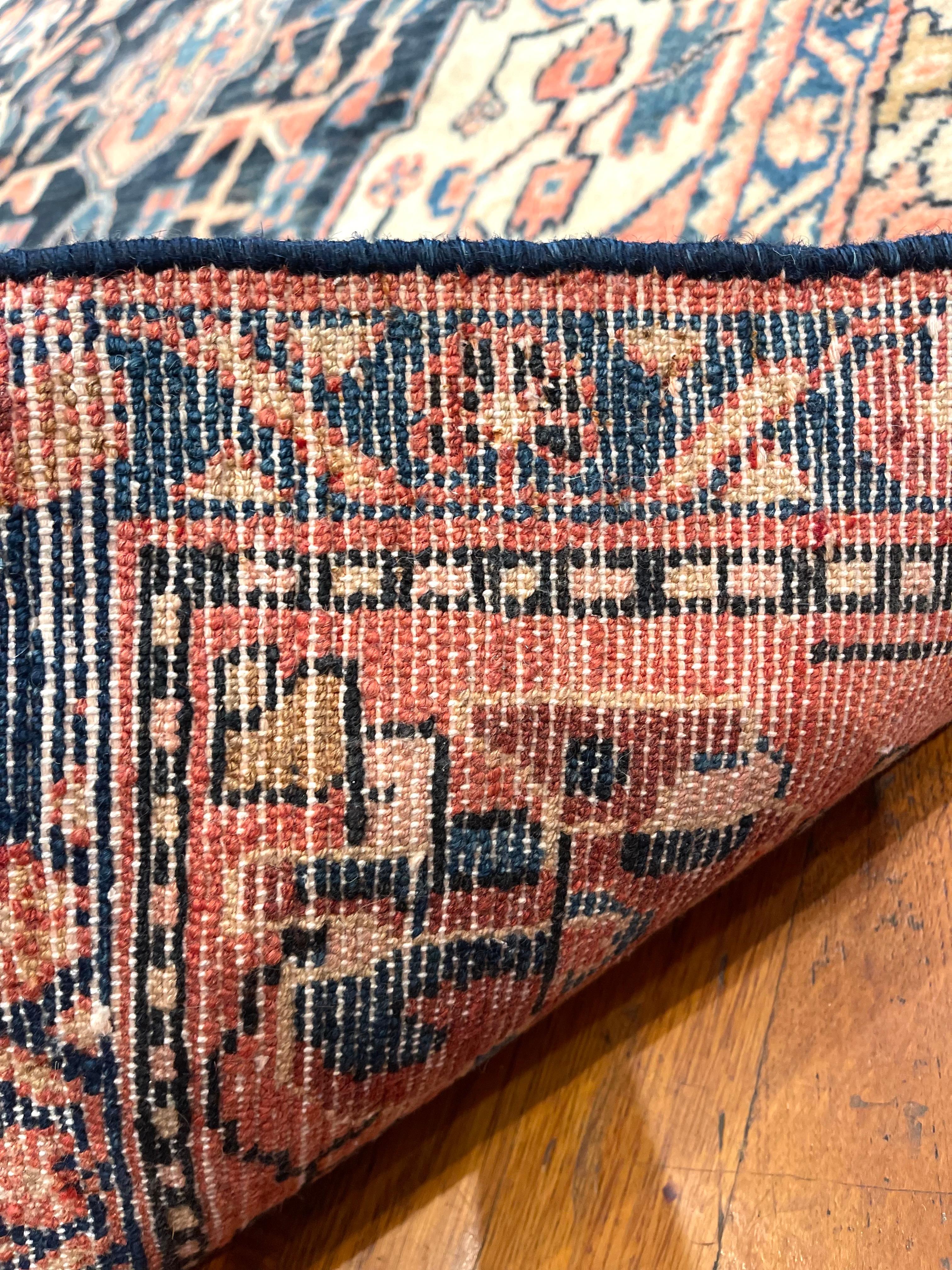 Perse Authentique tapis persan Nahavandi géométrique bleu 1960 Circa en vente