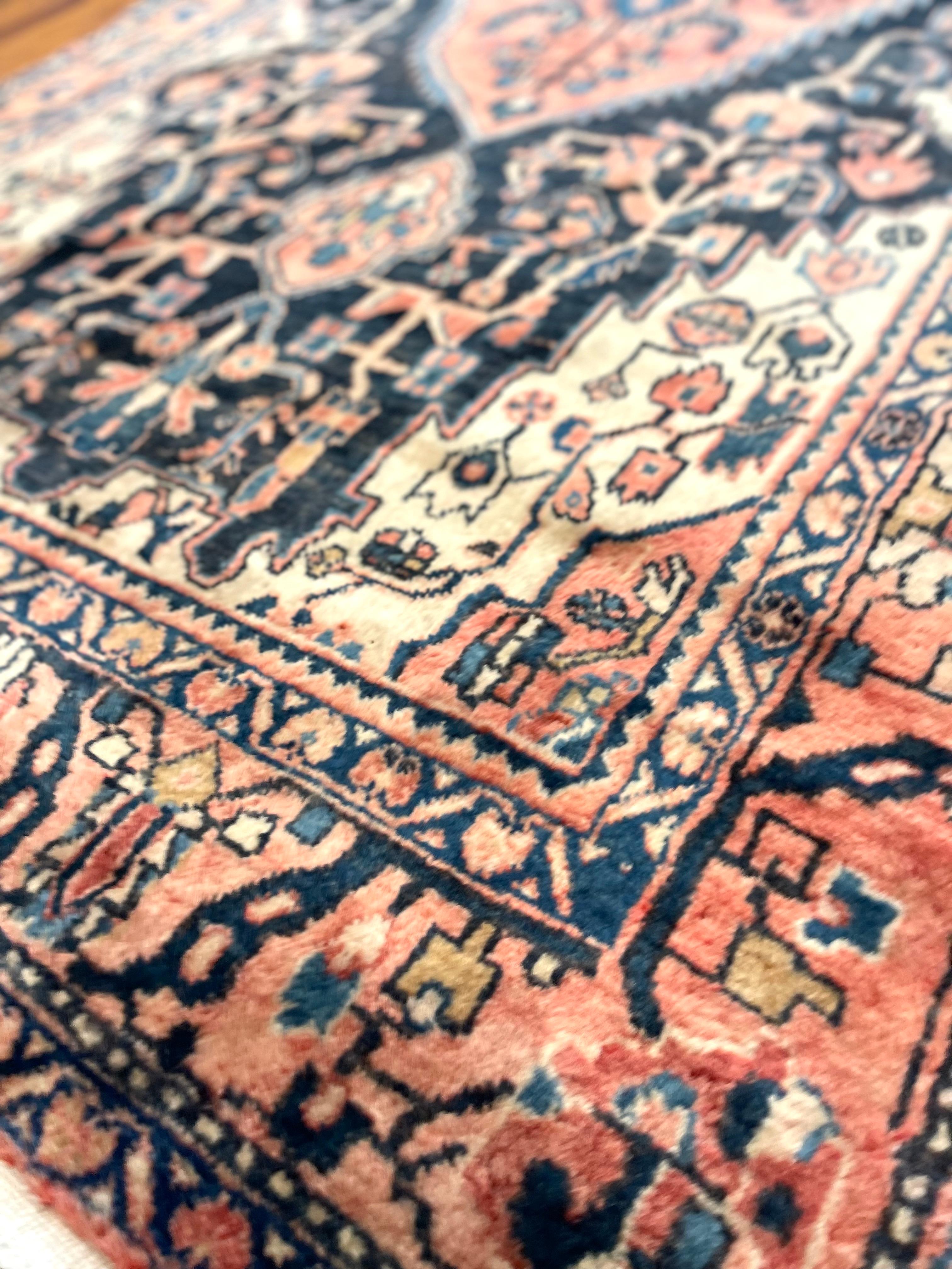 Authentic Persian Nahavandi Geometric Blue Rug 1960 Circa In Good Condition For Sale In San Diego, CA