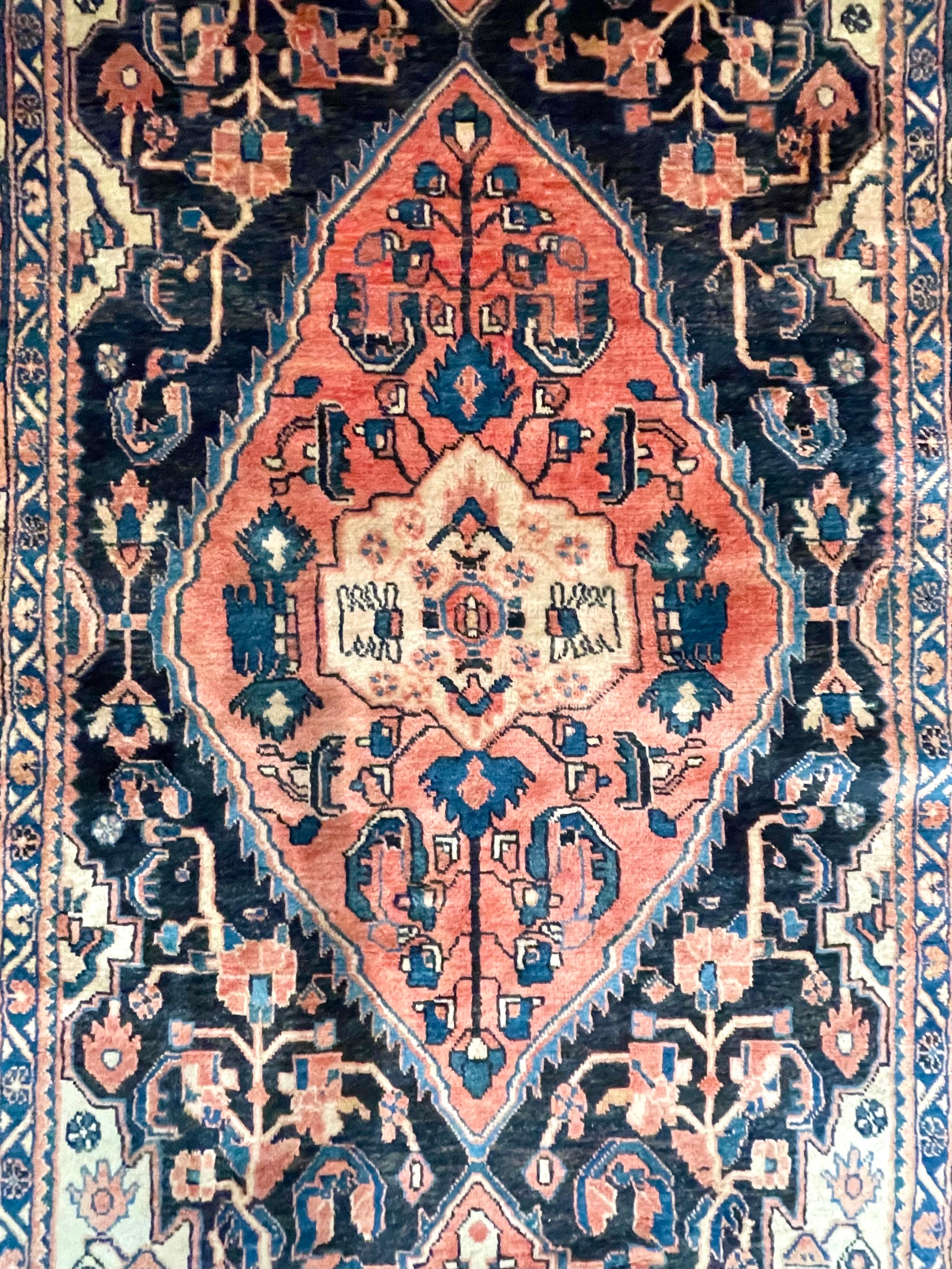 Authentic Persian Nahavandi Geometric Blue Rug 1960 Circa For Sale 2