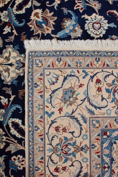 Authentic Persian Nain Hand Knotted Wool Blue Area Rug 7' 3" x 11' 1"