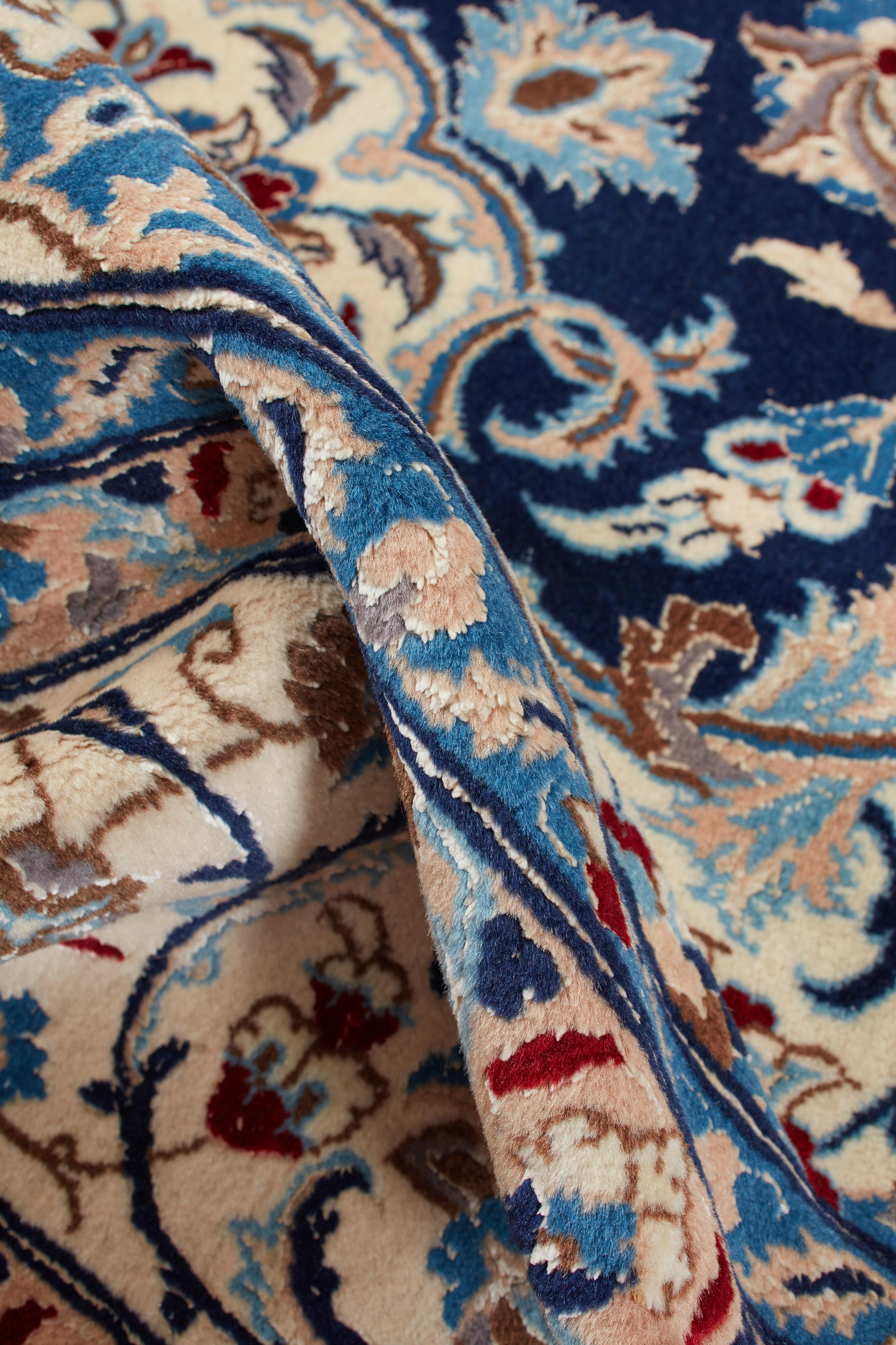 Authentische persische Nain handgeknüpfte Wolle schwarz Bereich Teppich 7' 3