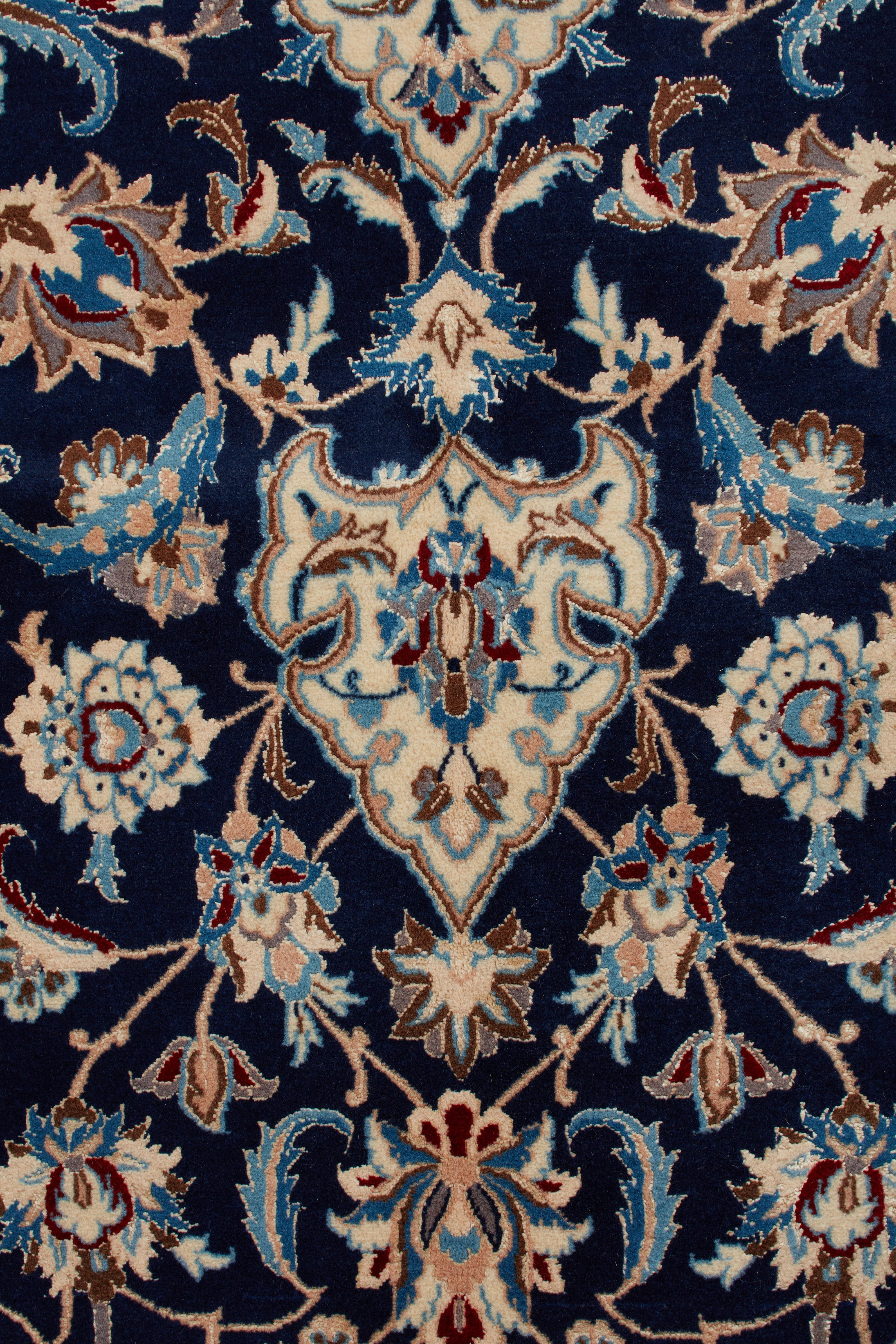 Authentische persische Nain handgeknüpfte Wolle schwarz Bereich Teppich 7' 3