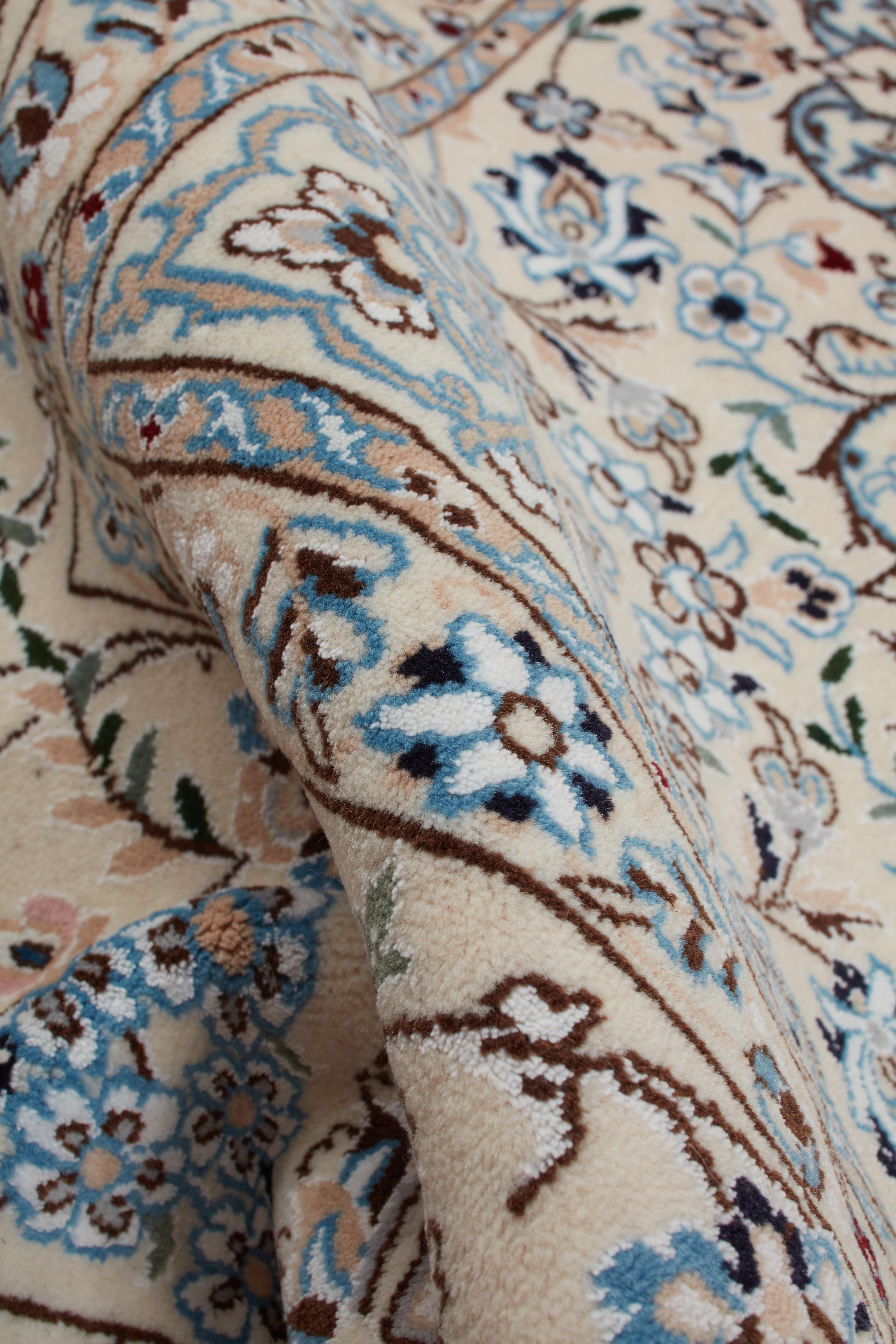 Authentische persische Nain handgeknüpfte Wolle blau Bereich Teppich 6' 8