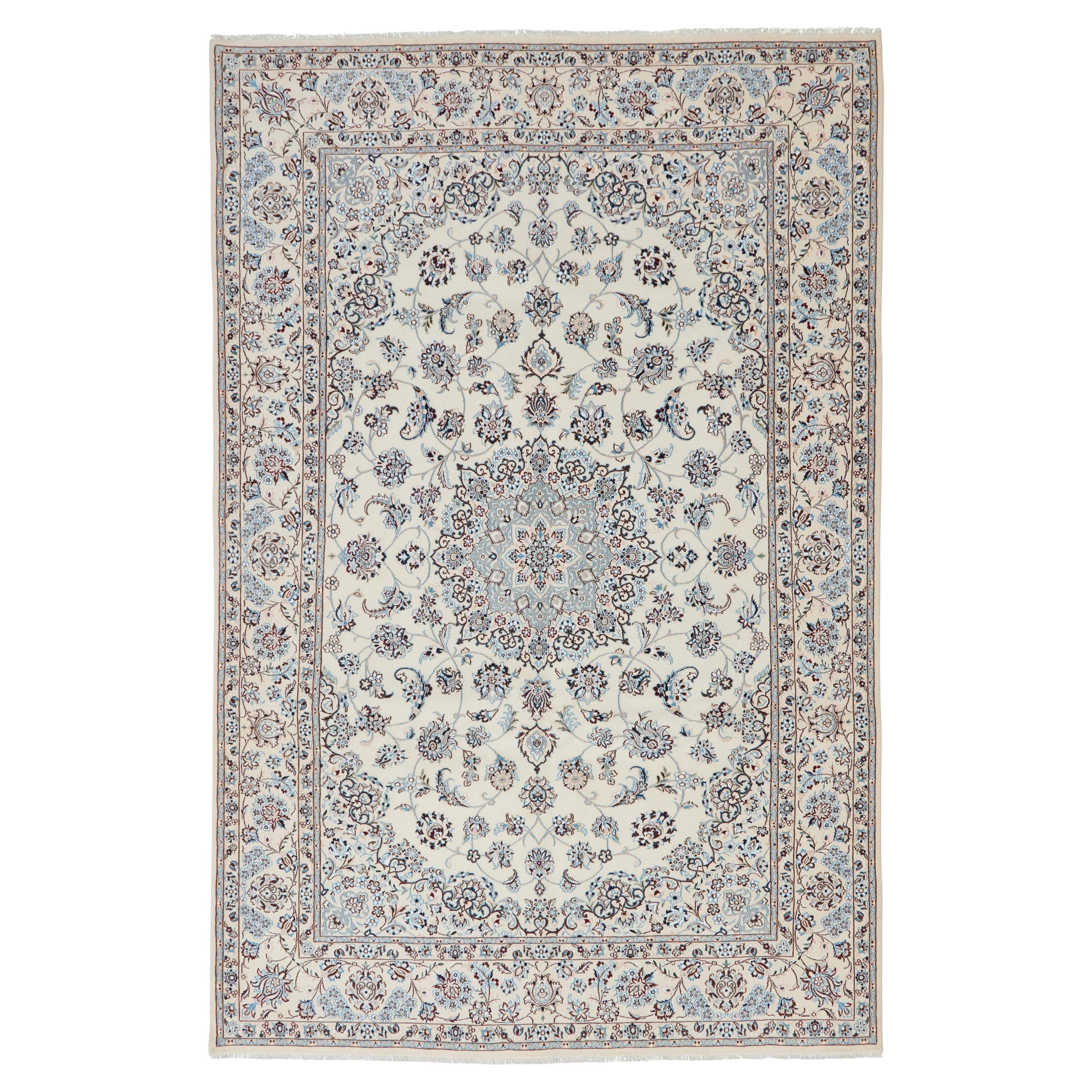 Authentische persische Nain handgeknüpfte Wolle blau Bereich Teppich 6
 8" x 10
 0" im Angebot