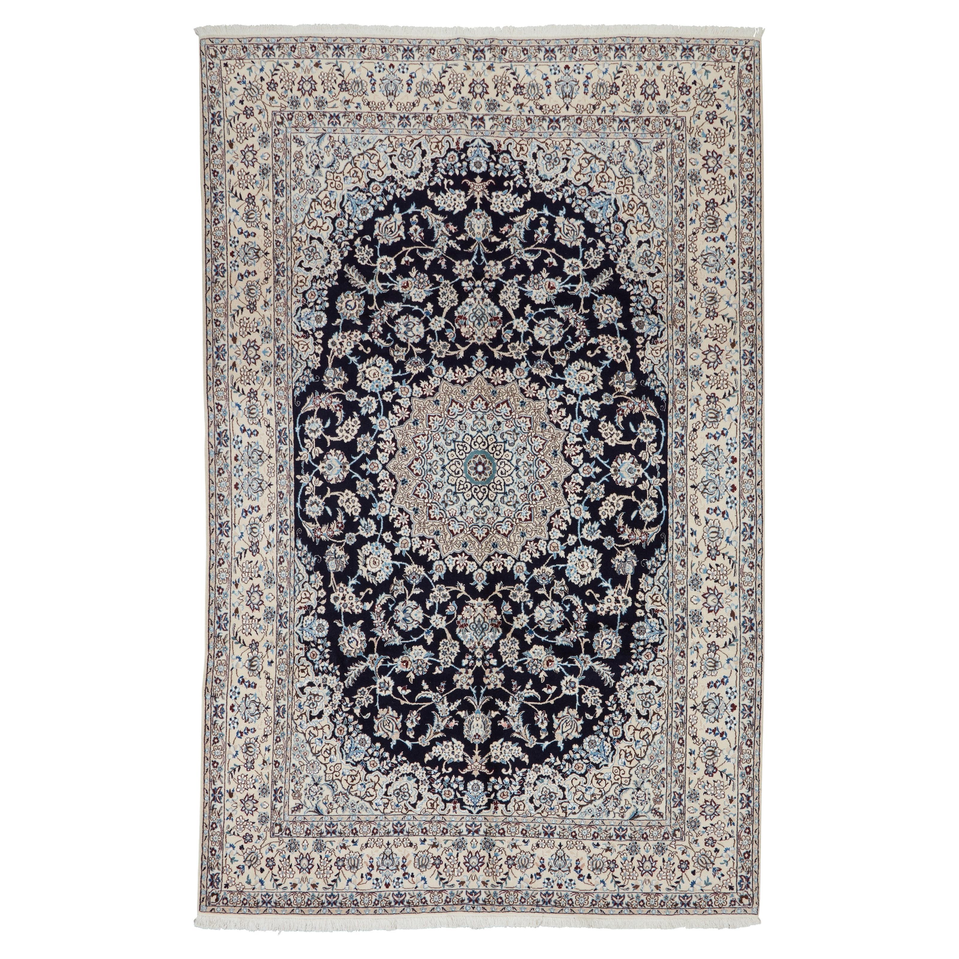 Auténtica Alfombra Persa Nain de Lana Anudada a Mano Verde 6
 5" x 10
 0" en venta