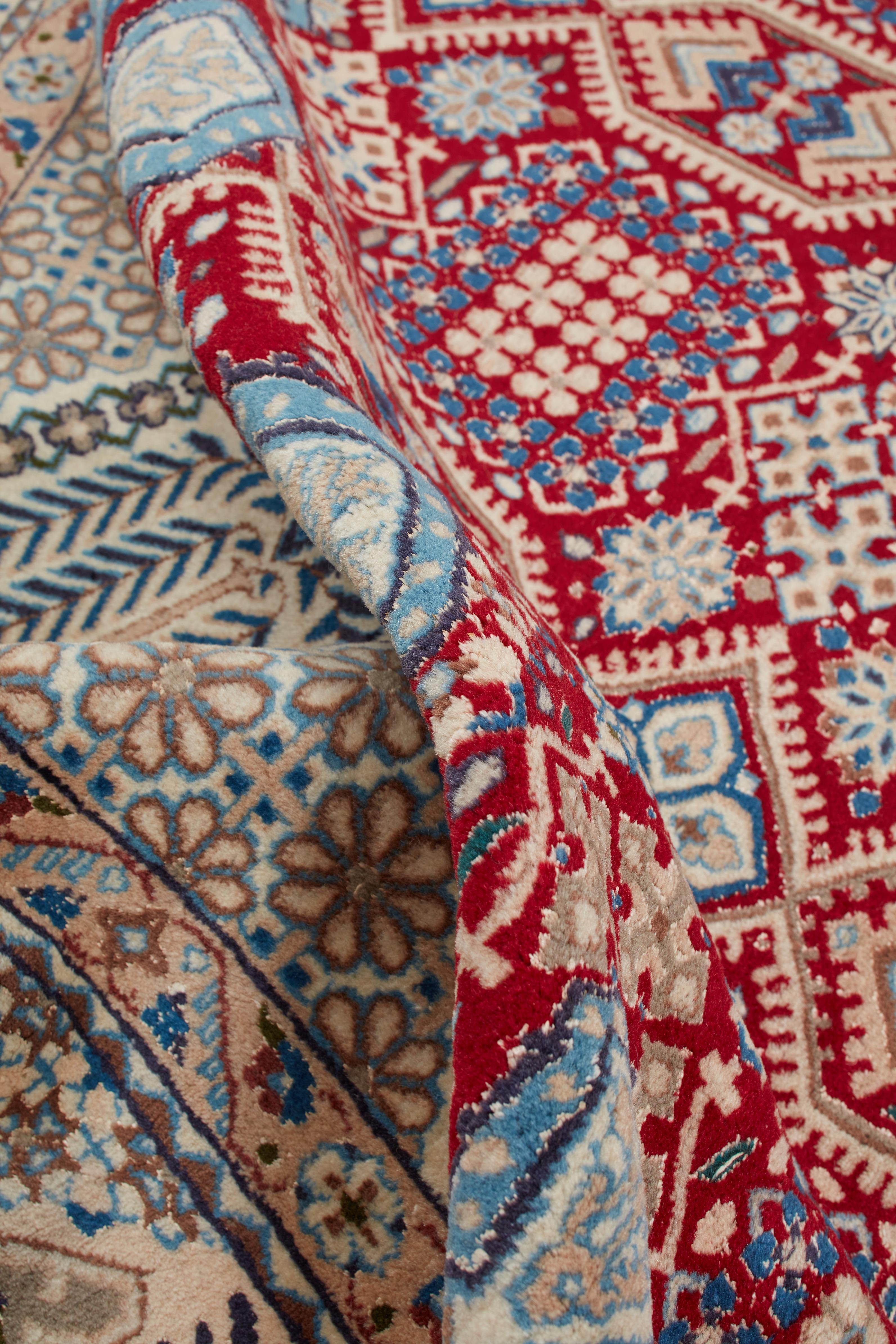 Noué à la main Authentique Persan Nain Tapis de zone en laine nouée à la main Ivoire 8' 0