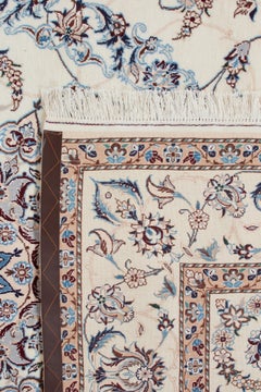 Authentic Persian Nain Hand Knotted Wool Ivory Area Rug 7' 0" x 10' 0"