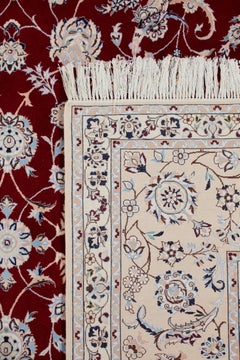 Authentic Persian Nain Hand Knotted Wool Silk Blend Red Area Rug 8' 8" x 11' 9"