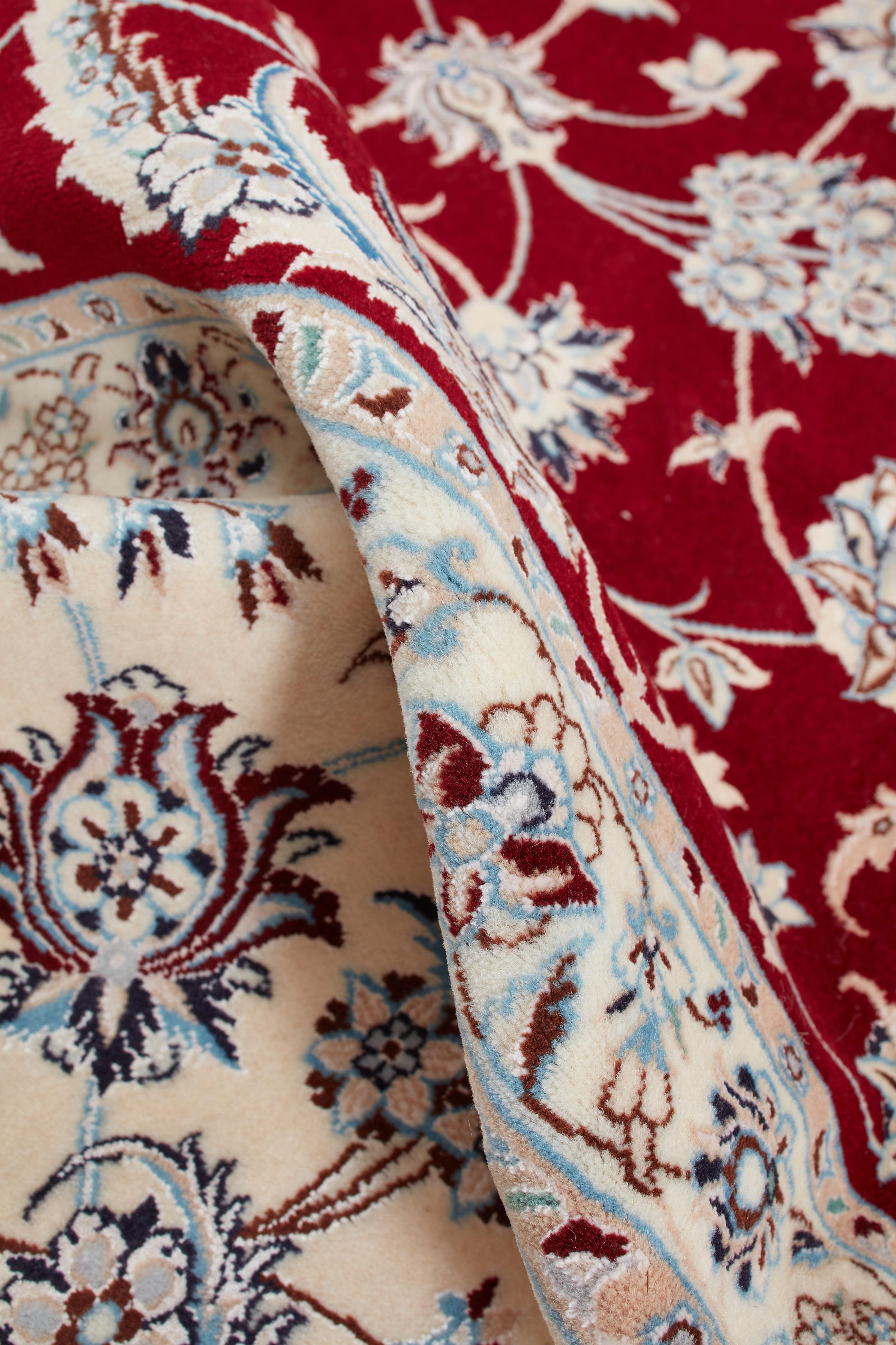 Noué à la main Authentique tapis persan Nain, laine mélangée à la soie, noué à la main, orange 8' 4