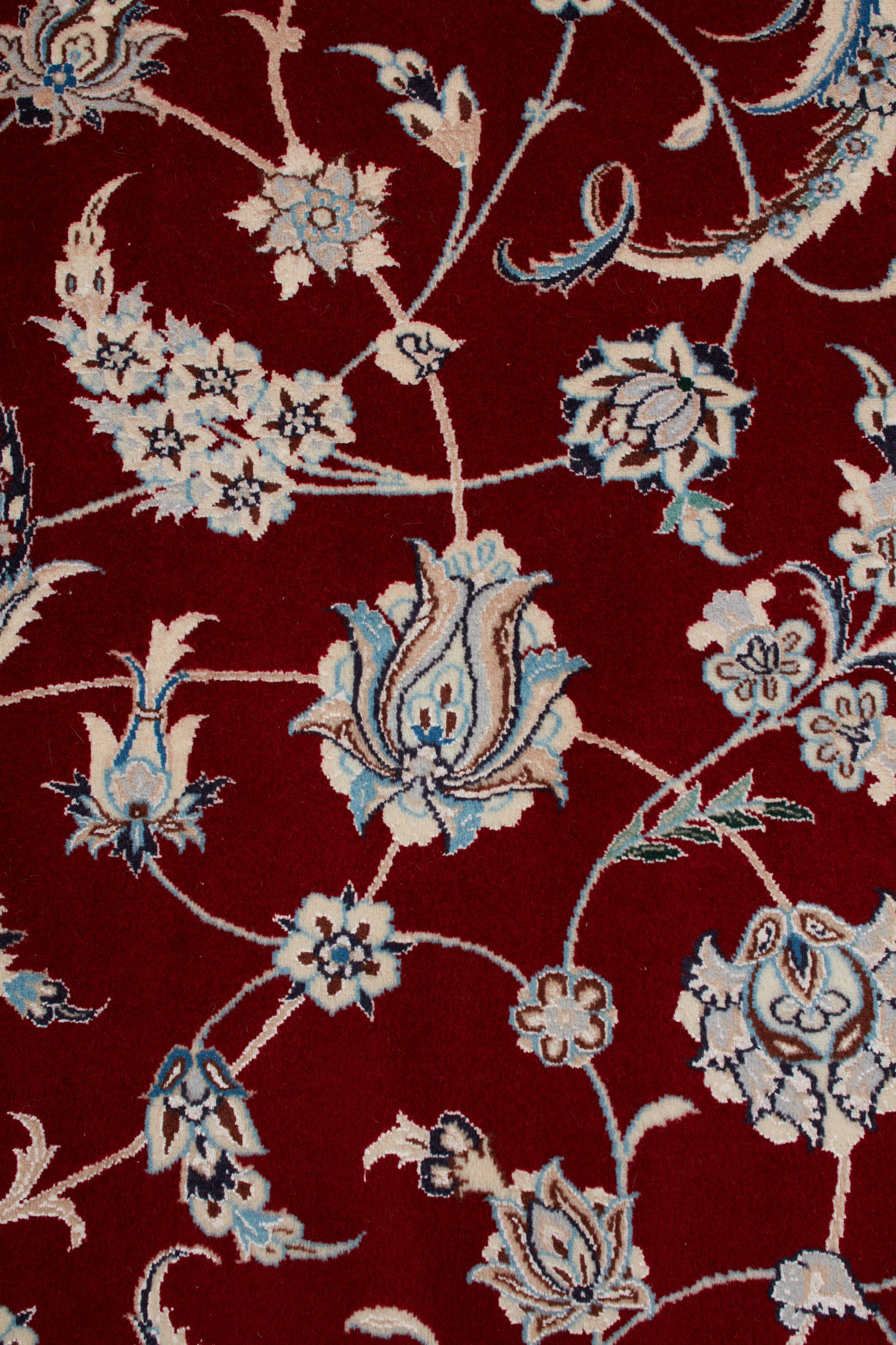 XXIe siècle et contemporain Authentique tapis persan Nain, laine mélangée à la soie, noué à la main, orange 8' 4