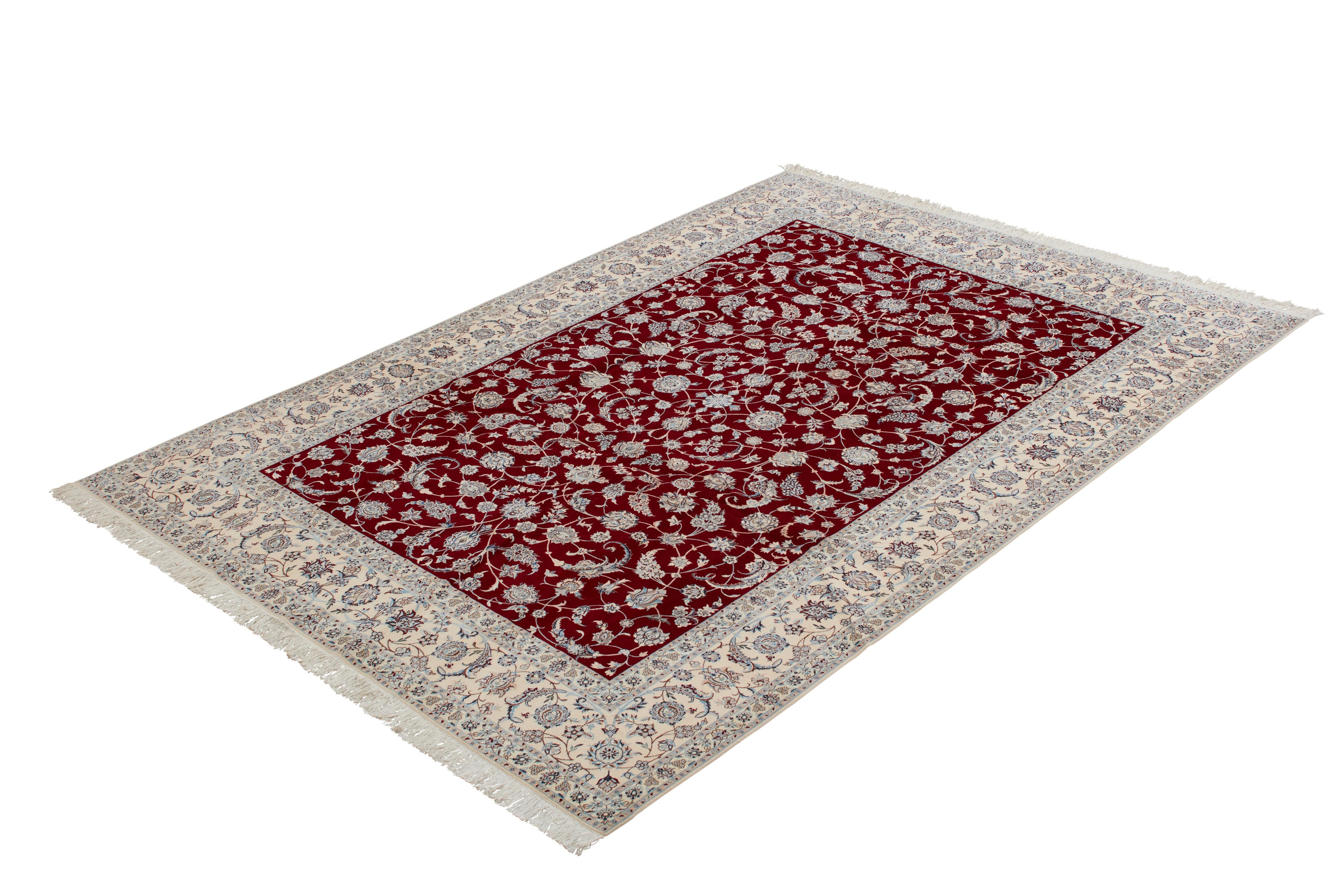 Authentique tapis persan Nain, laine mélangée à la soie, noué à la main, orange 8' 4