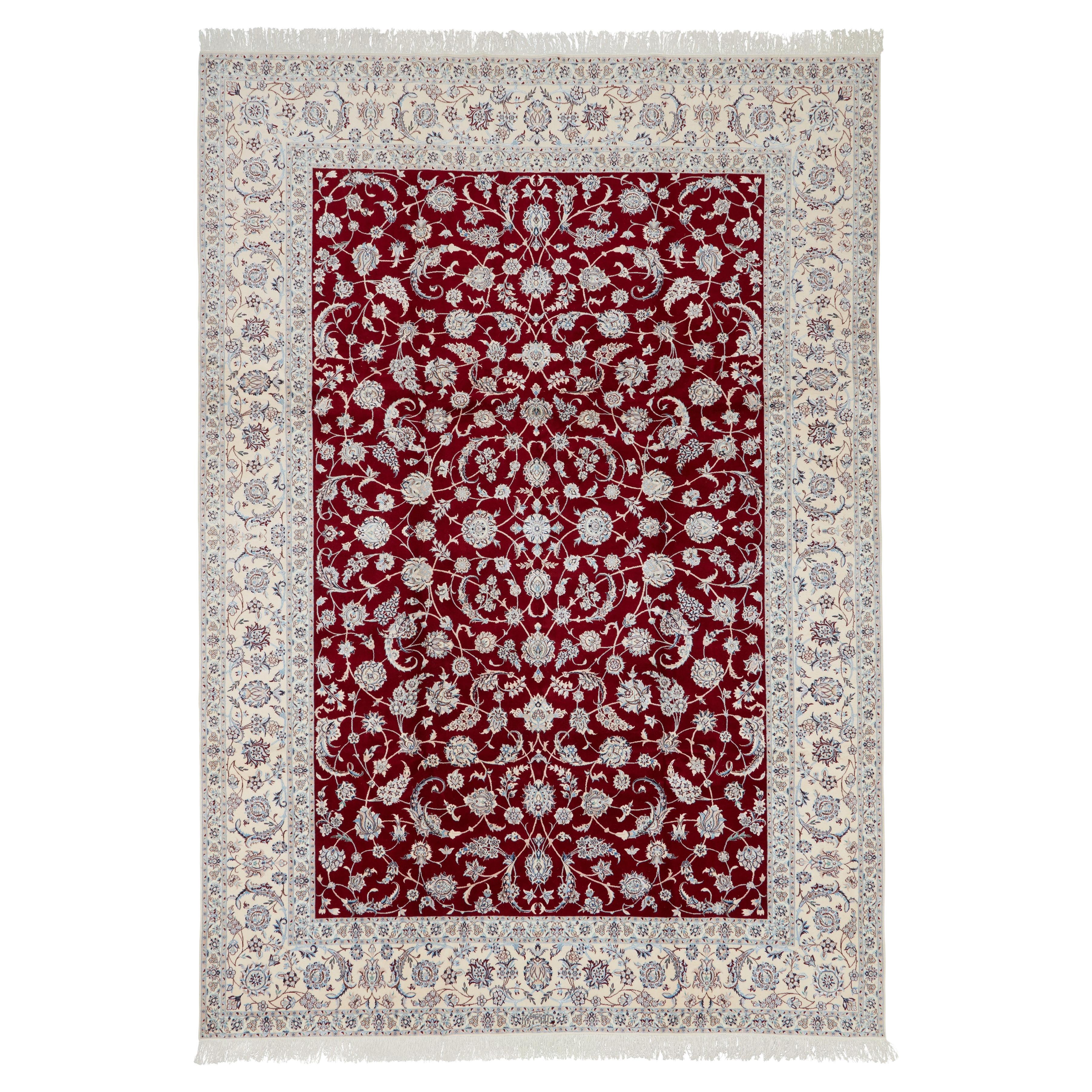 Authentique tapis persan Nain, laine mélangée à la soie, noué à la main, orange 8
 4" x 12
. en vente