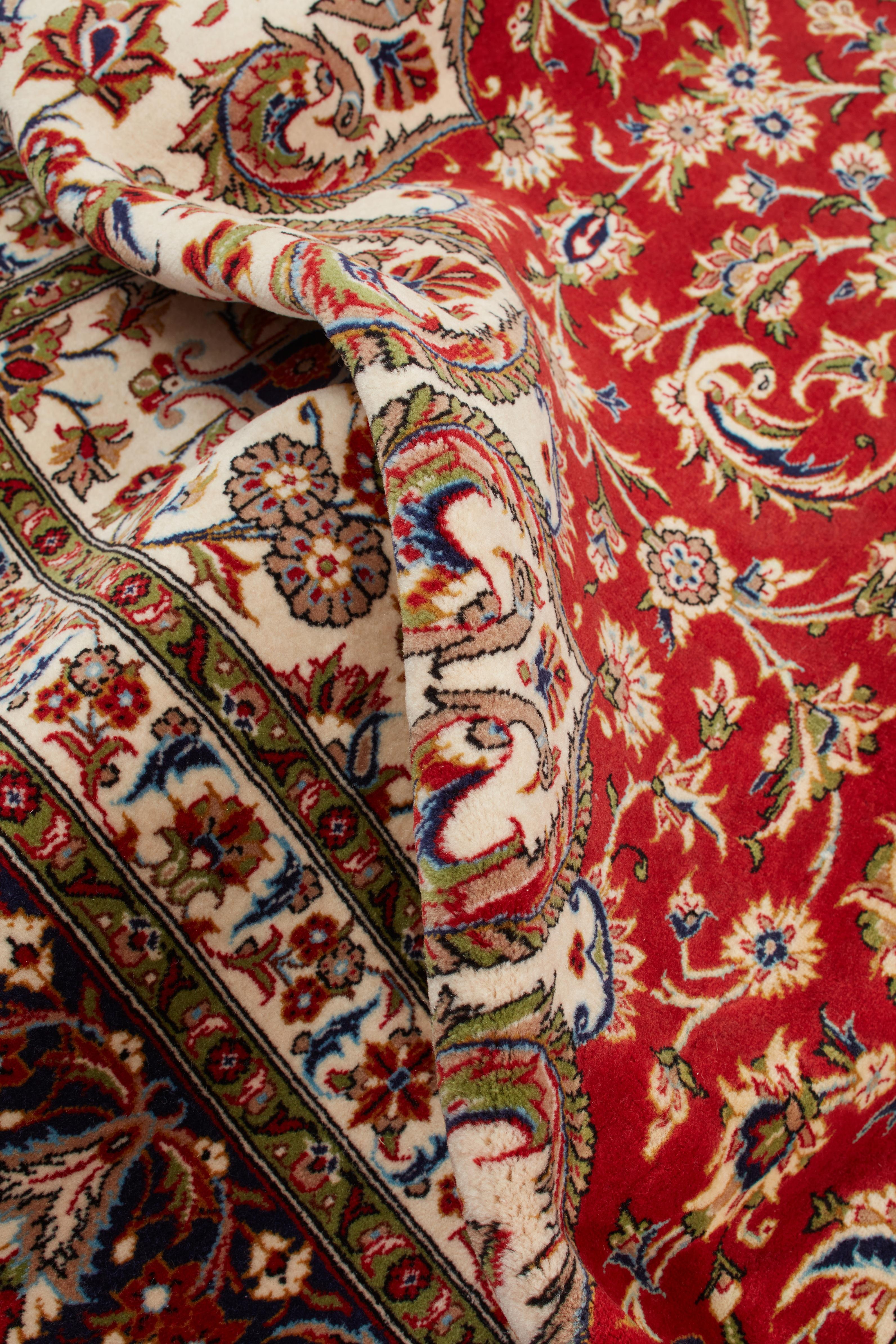 Authentische persische Qom handgeknüpfte Wolle rot Bereich Teppich 8' 2