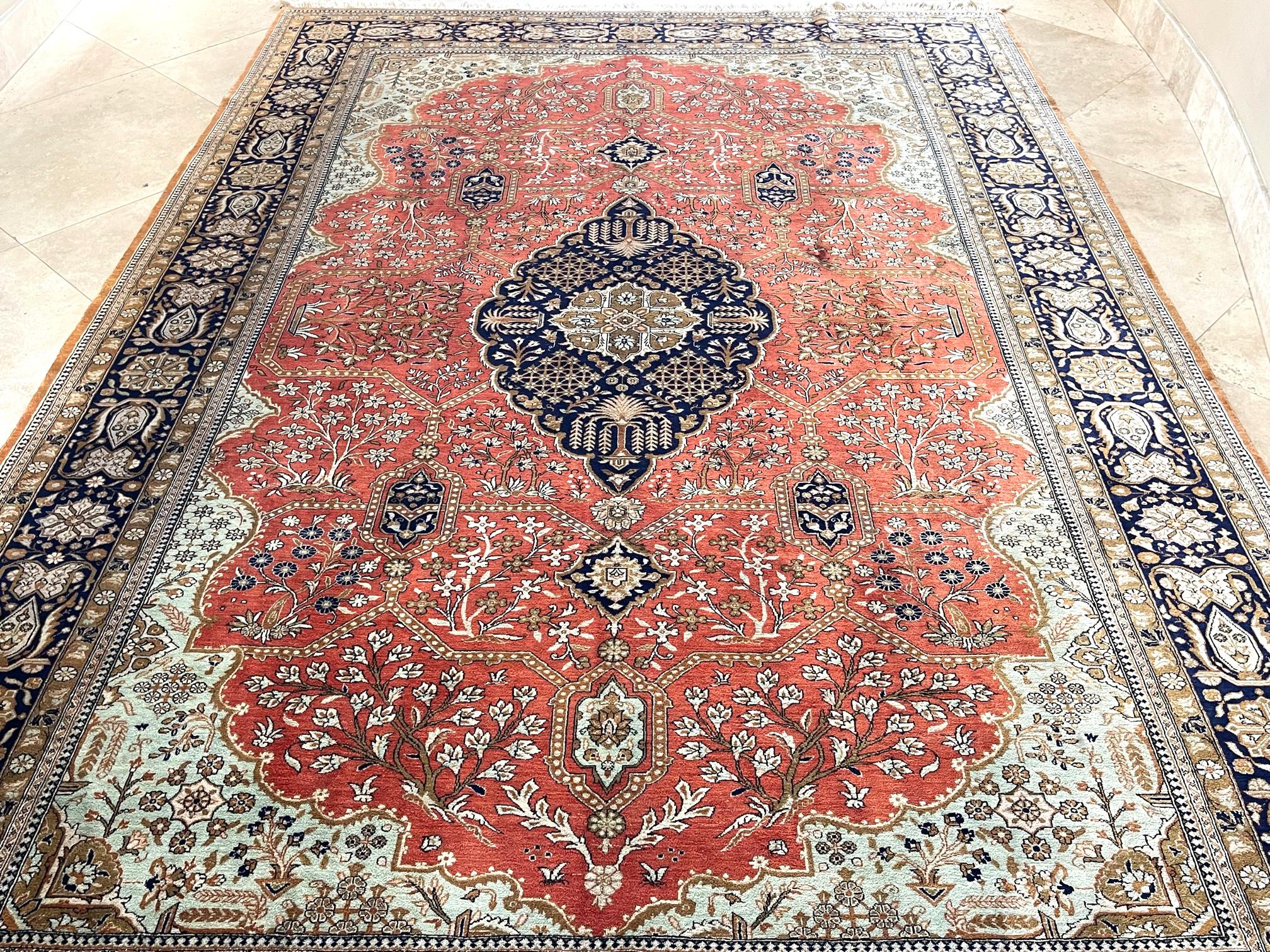 Hand-Knotted Authentic Persian Qum Hand Knotted Silk Rug 1970 Circa For Sale
