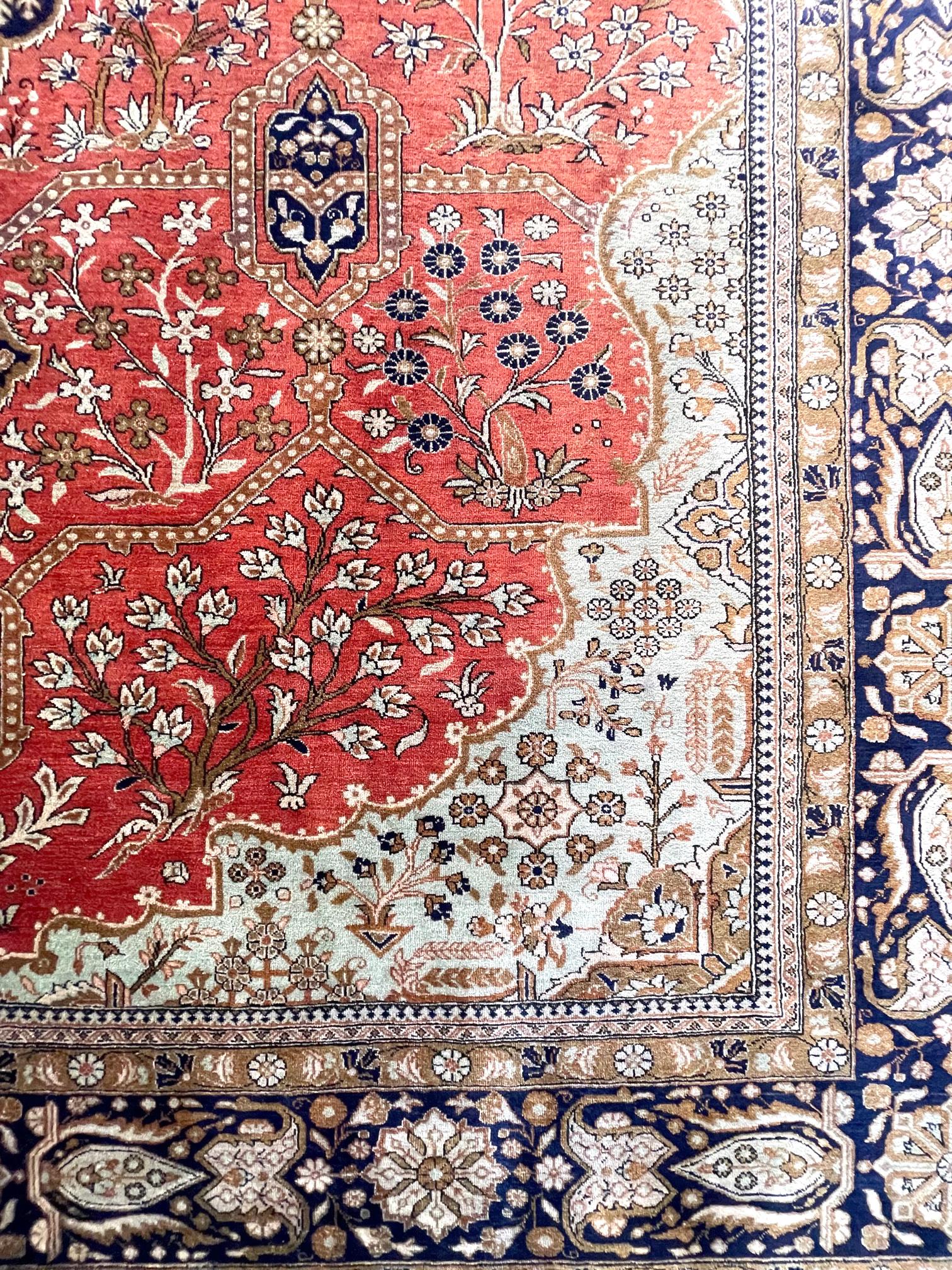 Authentic Persian Qum Hand Knotted Silk Rug 1970 Circa For Sale 1