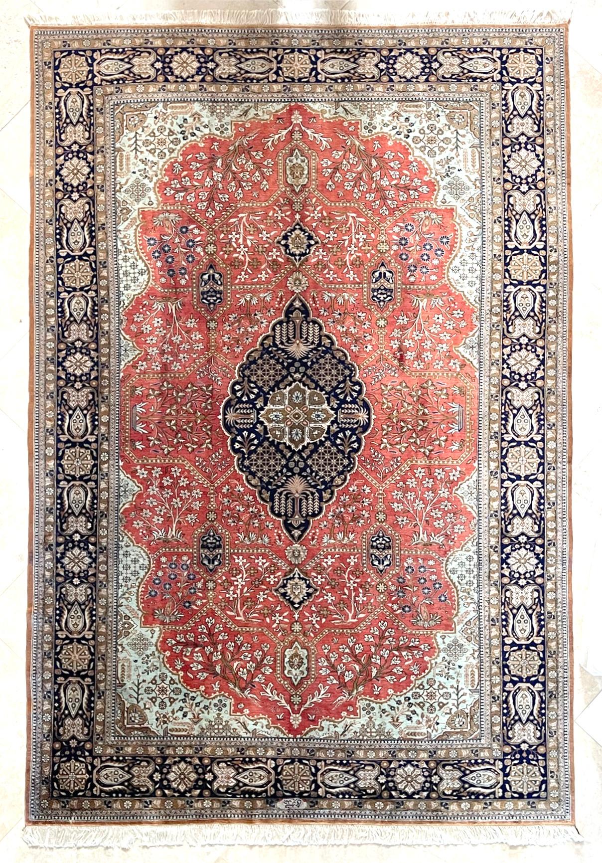 Authentic Persian Qum Hand Knotted Silk Rug 1970 Circa For Sale 3