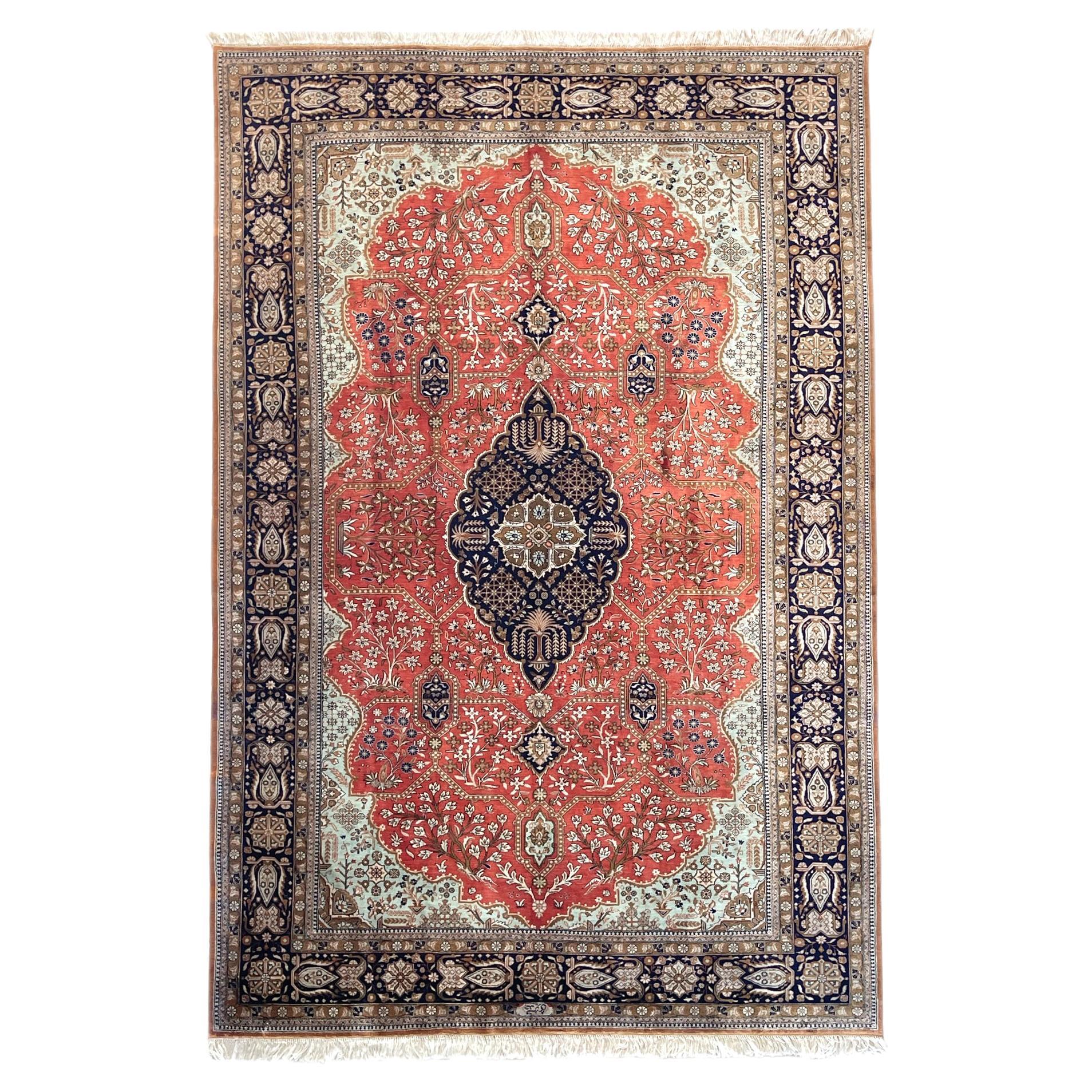 Authentic Persian Qum Hand Knotted Silk Rug 1970 Circa For Sale