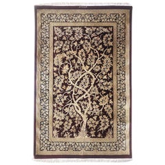 Authentic Persian Qum Hand Knotted Tree of Life Burgundy Silk Rug