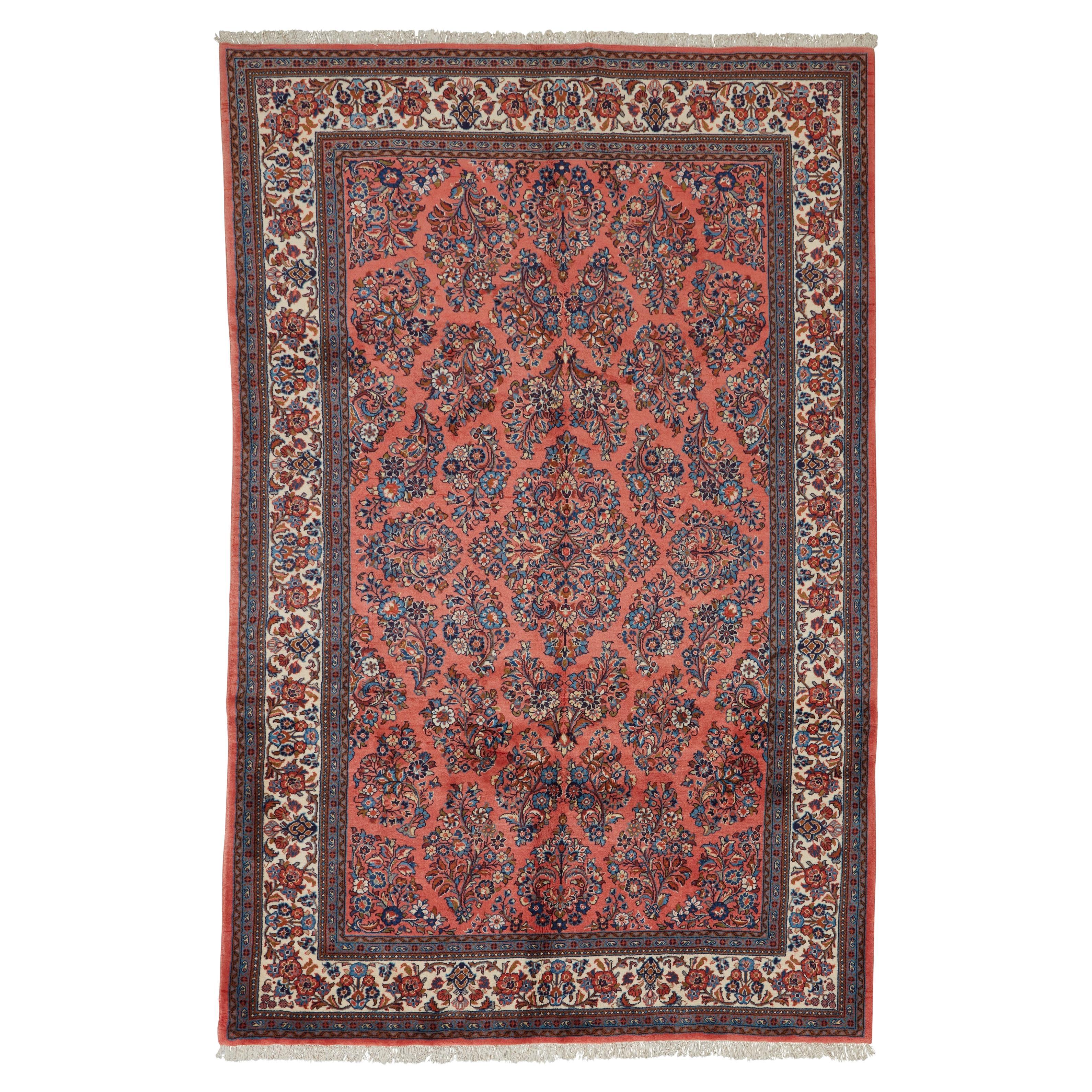Autentico tappeto persiano Sarouk in lana rossa annodata a mano 6
4" x 10
0"