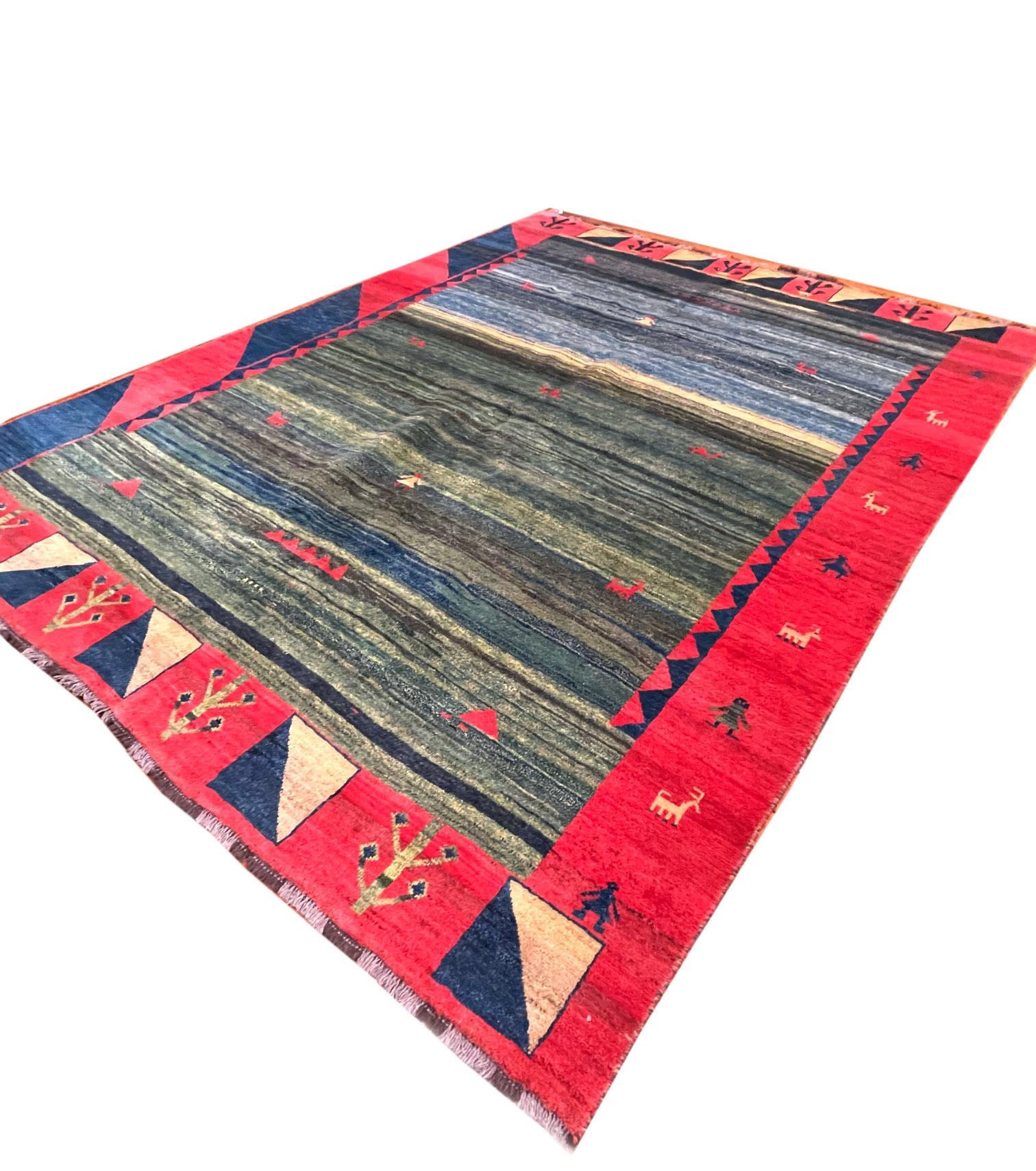  Authentic Persian Shiraz Hand Knotted Tribal Red Blue Green Gabbeh For Sale 4