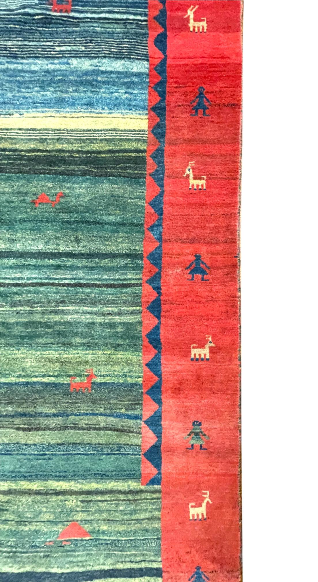  Authentic Persian Shiraz Hand Knotted Tribal Red Blue Green Gabbeh In Good Condition For Sale In San Diego, CA