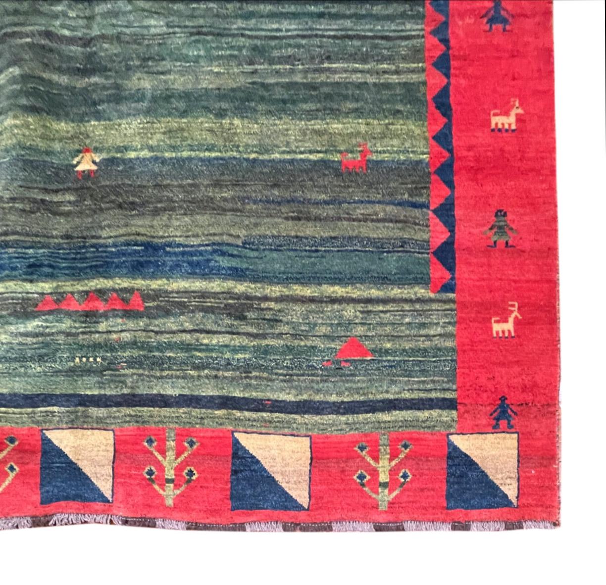  Authentic Persian Shiraz Hand Knotted Tribal Red Blue Green Gabbeh For Sale 2