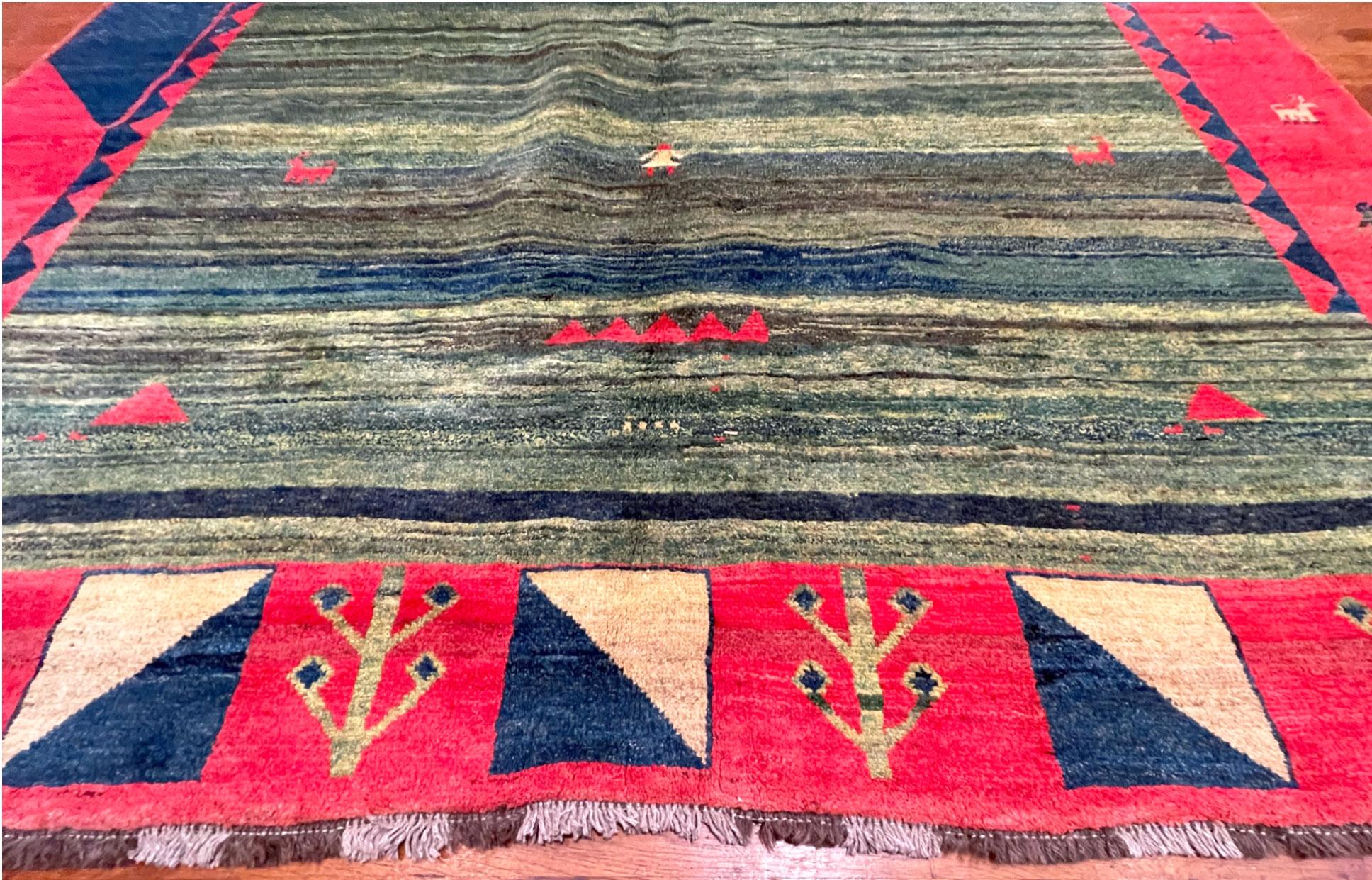  Authentic Persian Shiraz Hand Knotted Tribal Red Blue Green Gabbeh For Sale 3
