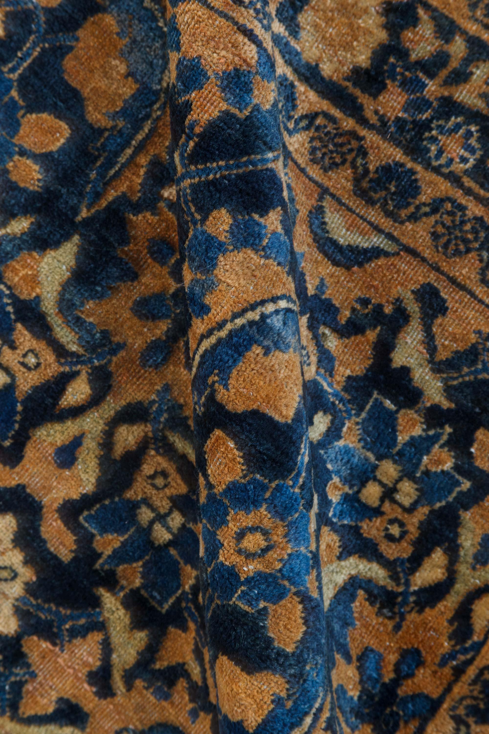 Authentic Persian Tabriz Botanic Blue Handmade Wool Rug
Size: 10'5