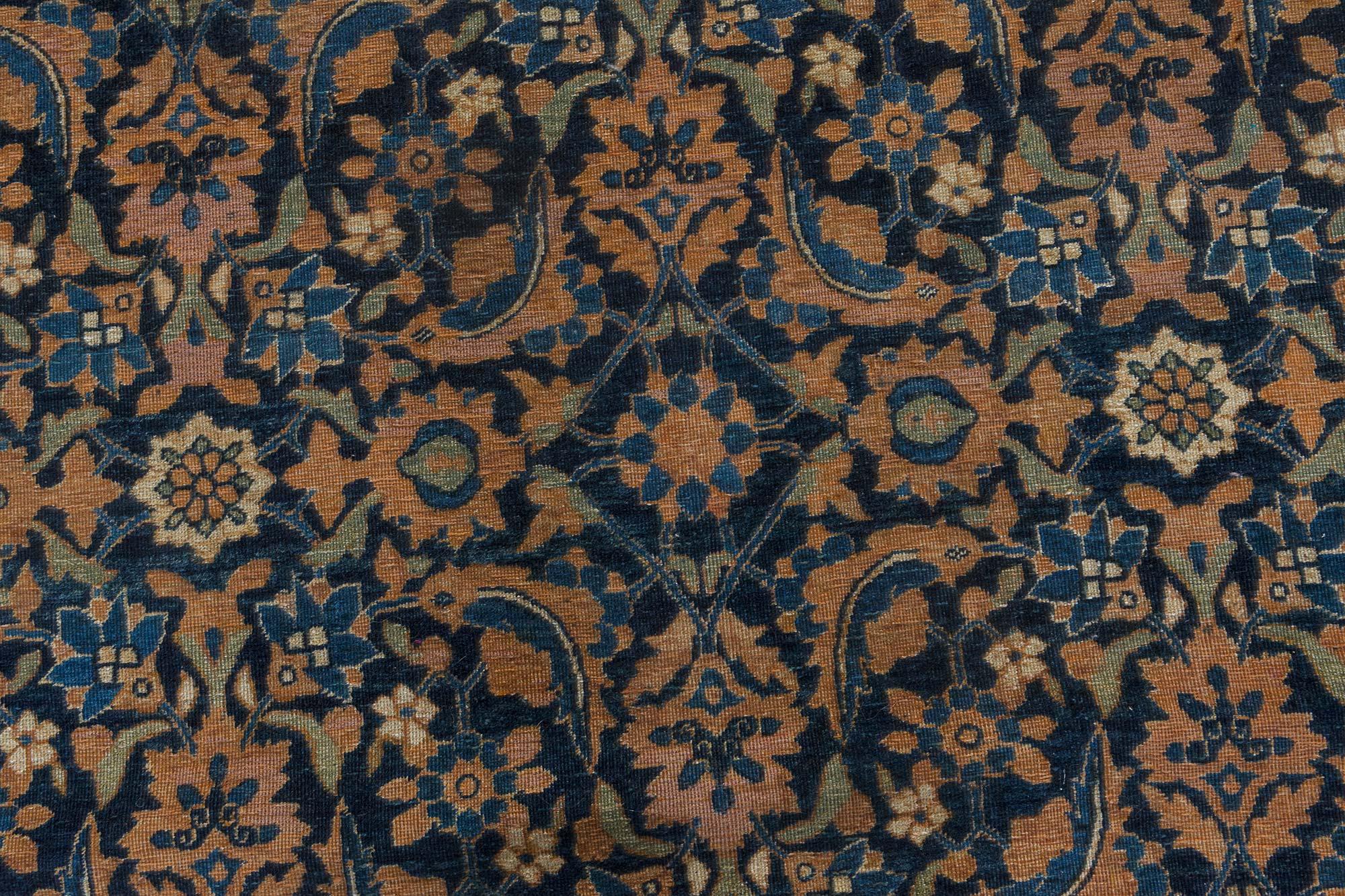 Early 20th Century Persian Tabriz Botanic Blue Handmade Wool Rug In Good Condition For Sale In New York, NY