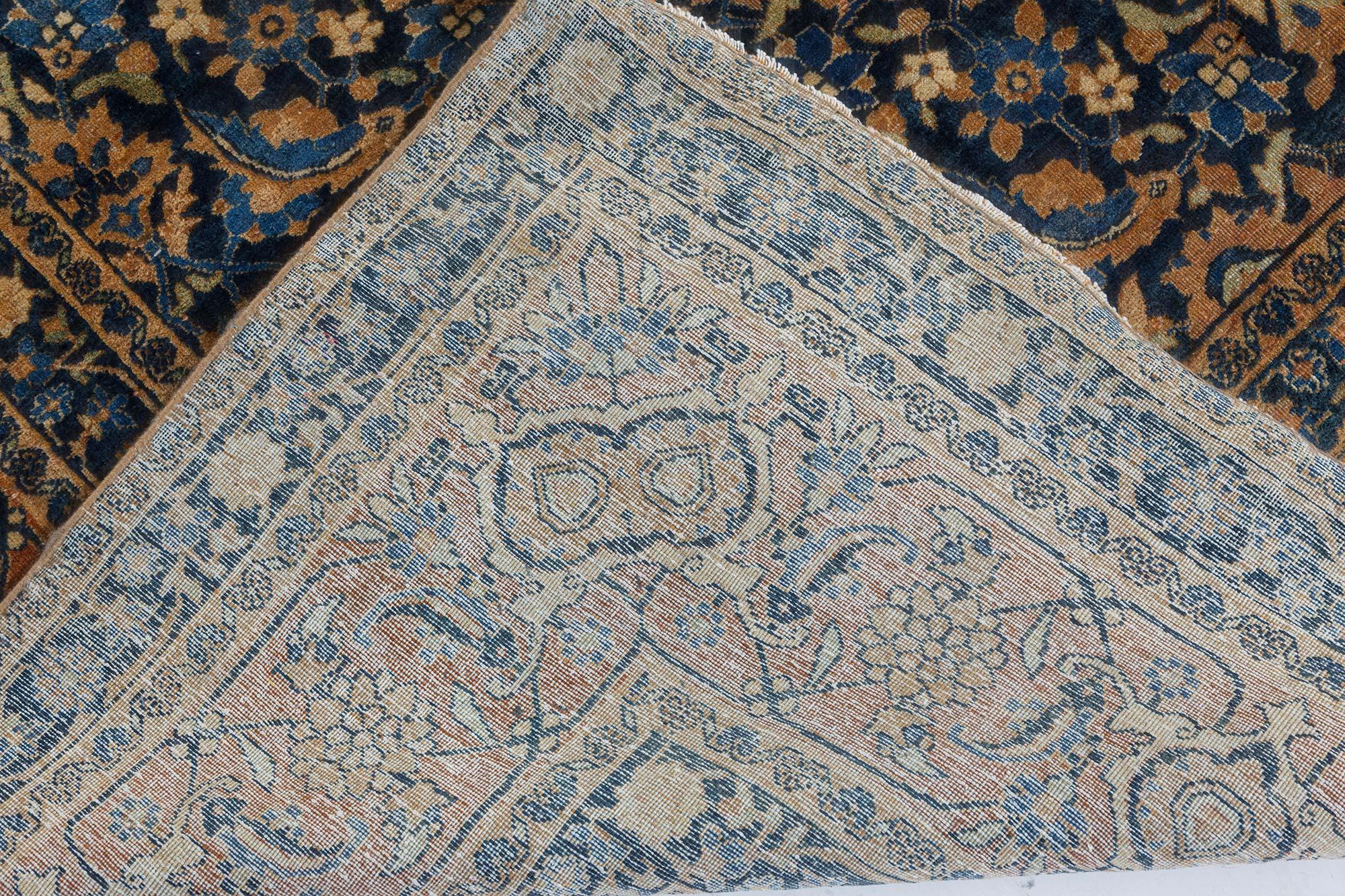 Early 20th Century Persian Tabriz Botanic Blue Handmade Wool Rug For Sale 5