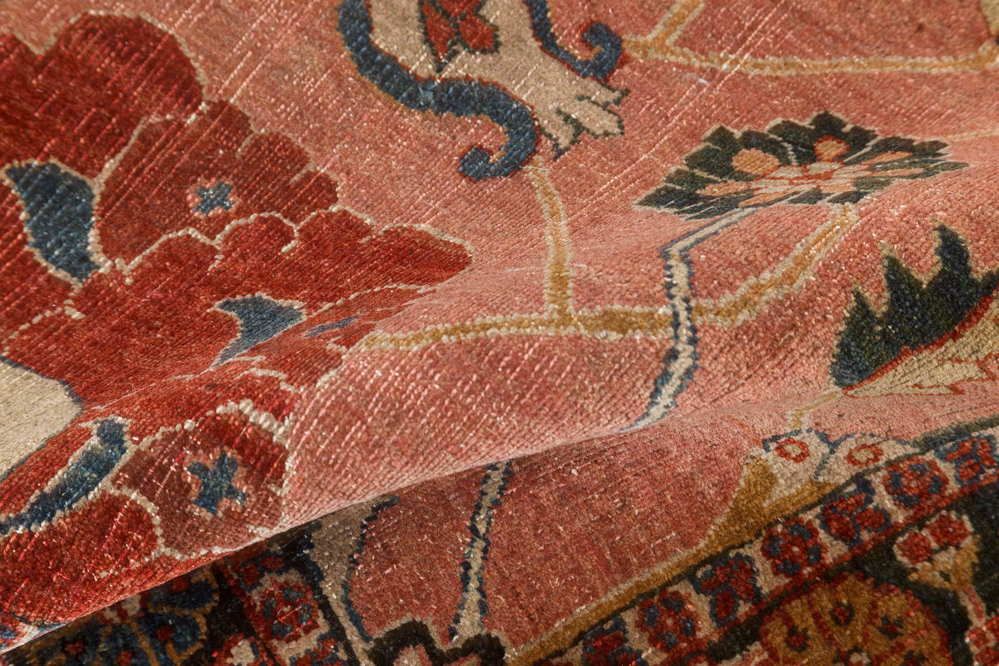 Authentic Persian Tabriz Botanic Pink, Red Hand Knotted Wool Carpet
Size: 6'2