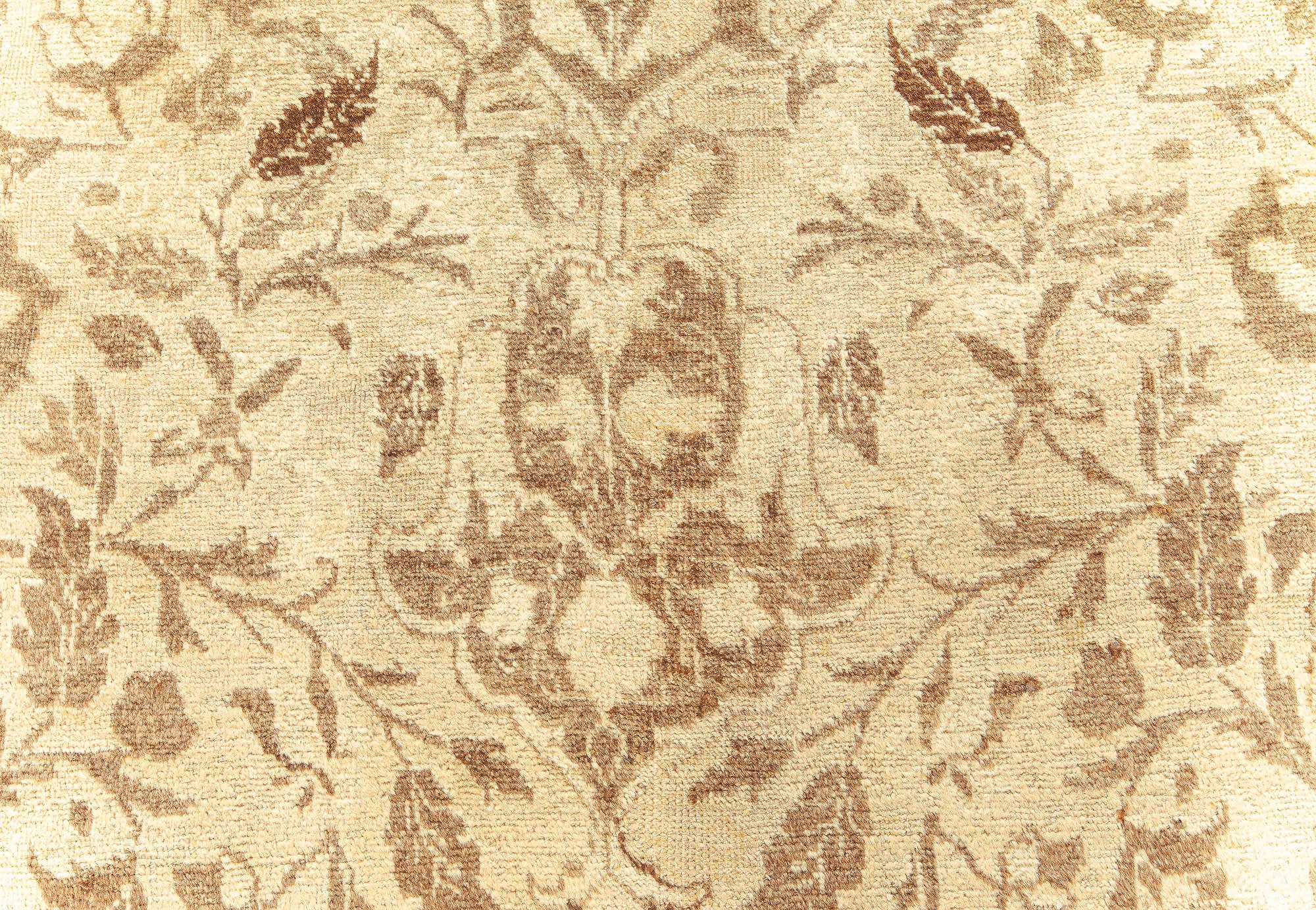 Authentic Persian Tabriz brown handmade wool carpet
Size: 12'9