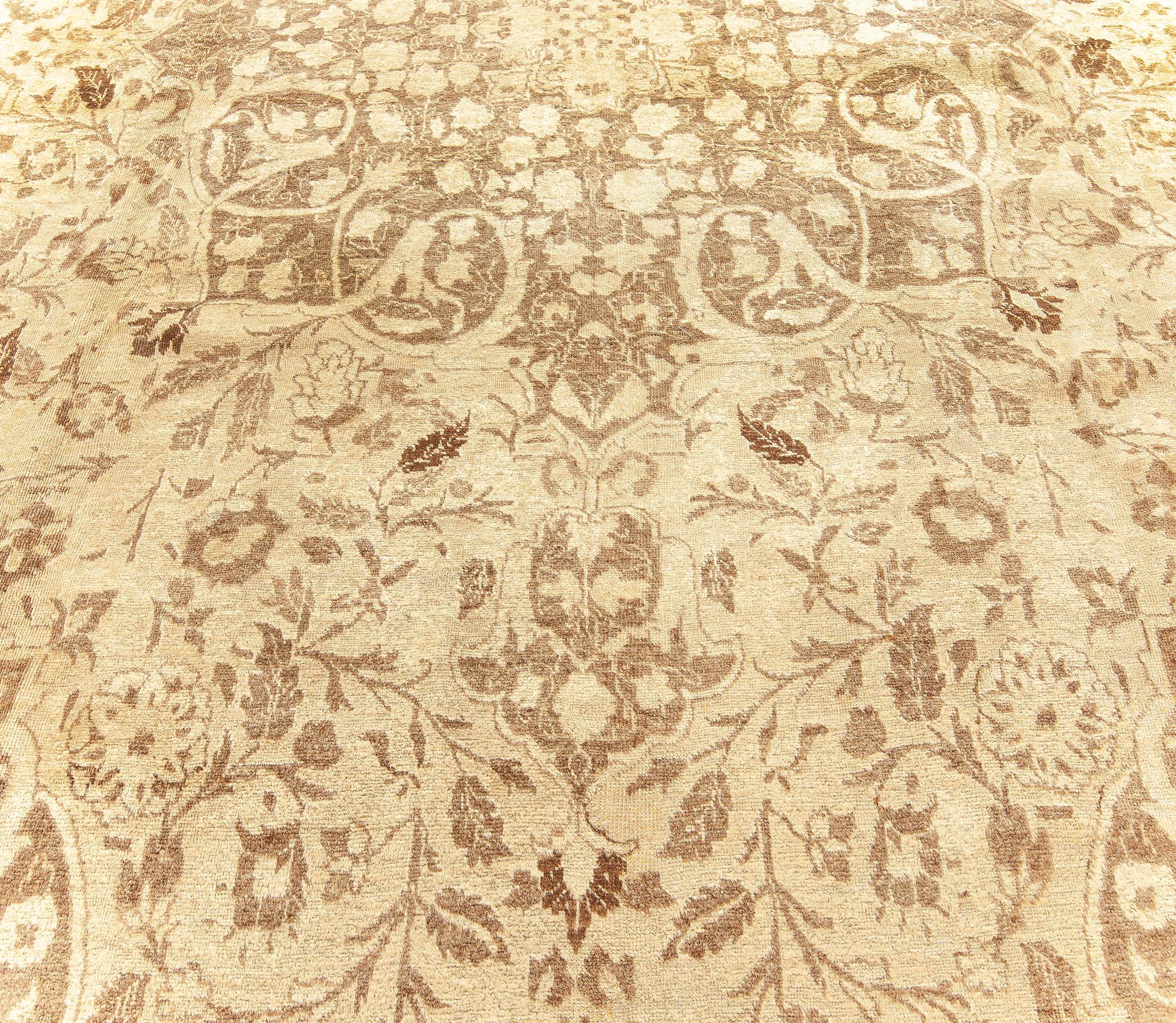 Authentic Persian Tabriz Brown Handmade Wool Rug In Good Condition For Sale In New York, NY