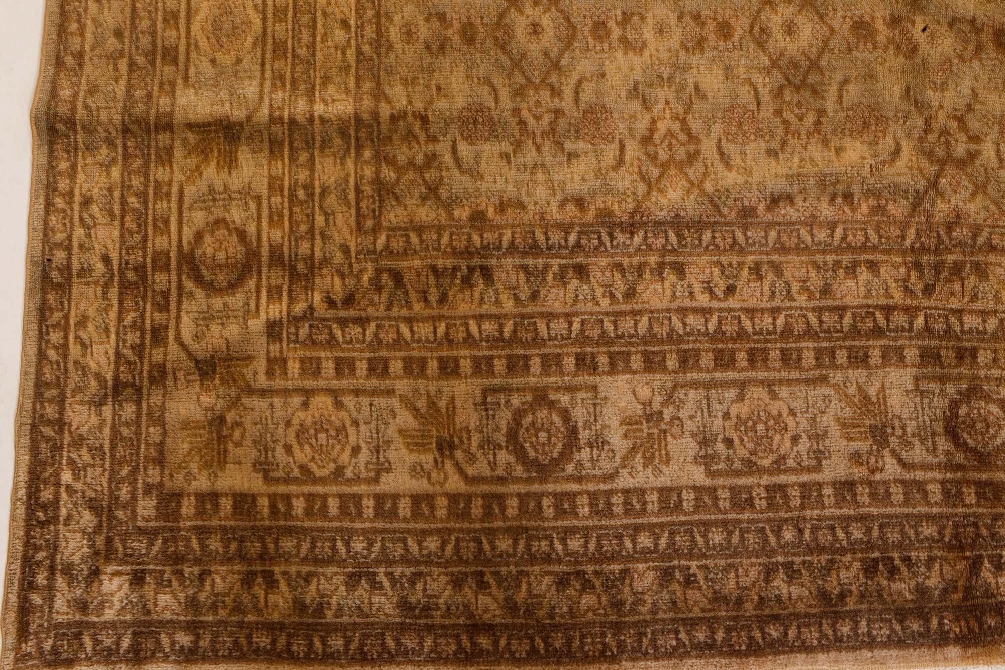 Early 20th Century Persian Tabriz Brown Handmade Wool Rug For Sale 1