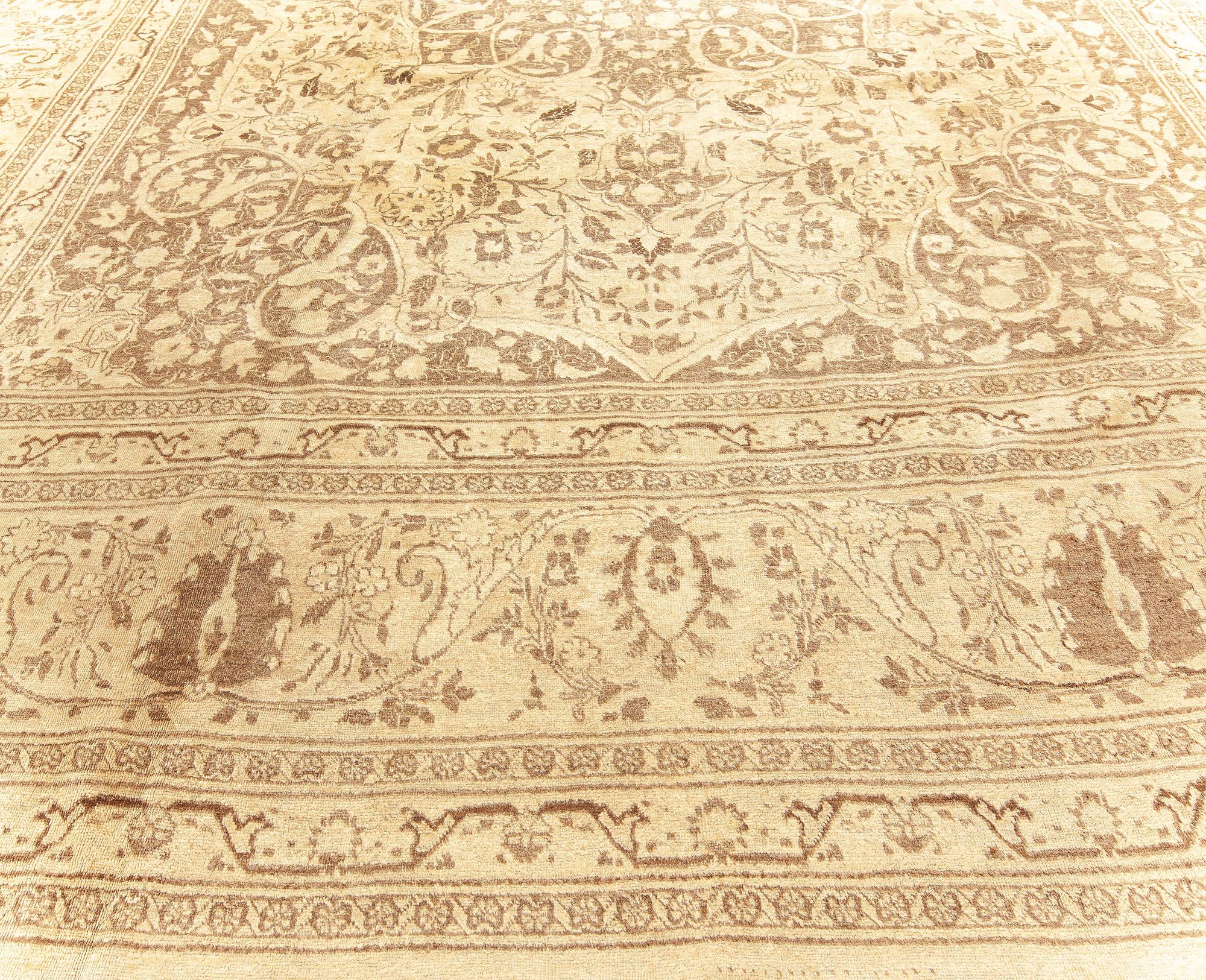 Lana Doris Leslie Blau Tappeto autentico Tabriz persiano in lana marrone fatto a mano in vendita