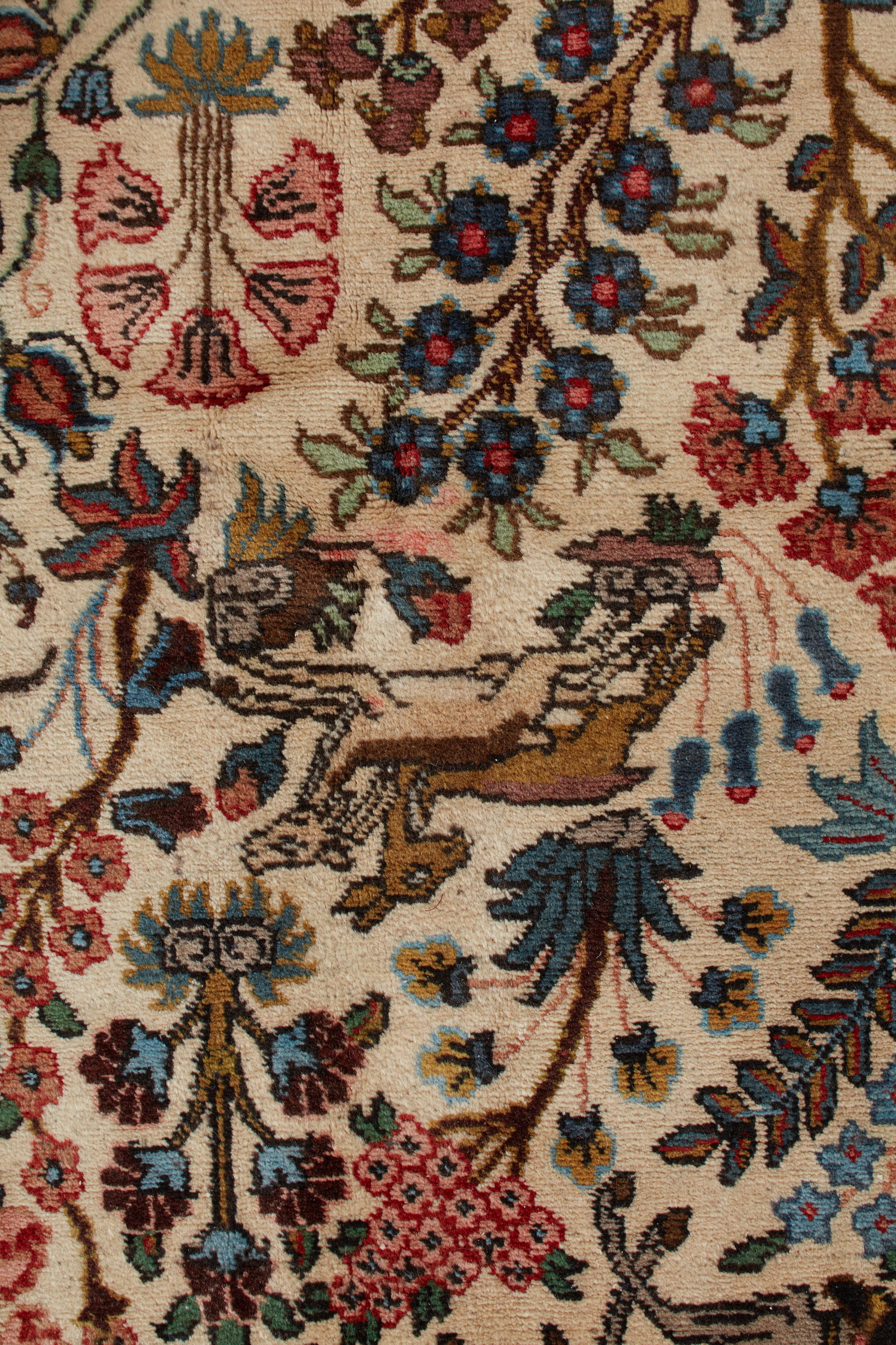 Authentique tapis persan Tabriz en laine nouée à la main Ivoire 7' 4