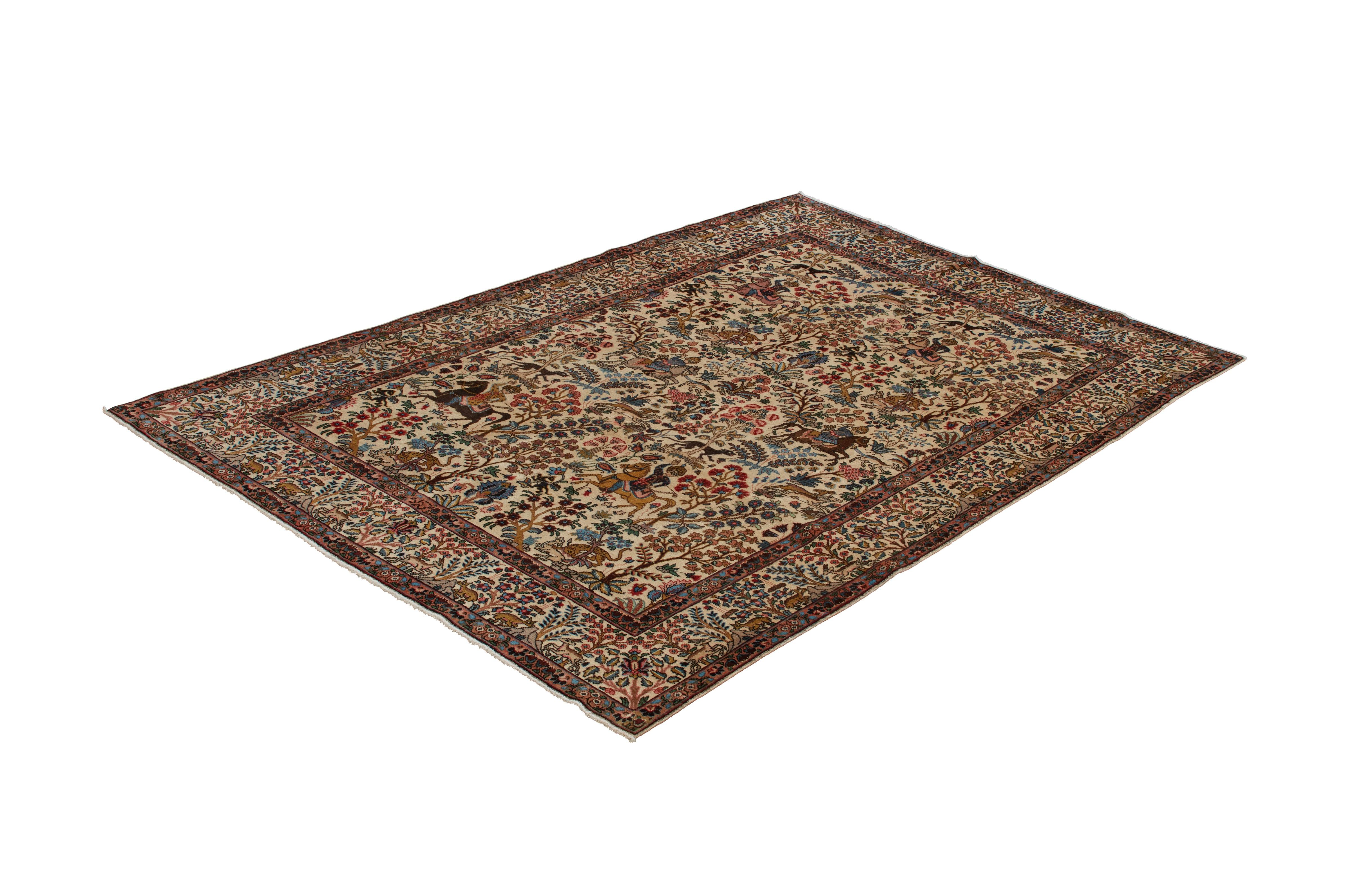 Authentique tapis persan Tabriz en laine nouée à la main Ivoire 7' 4