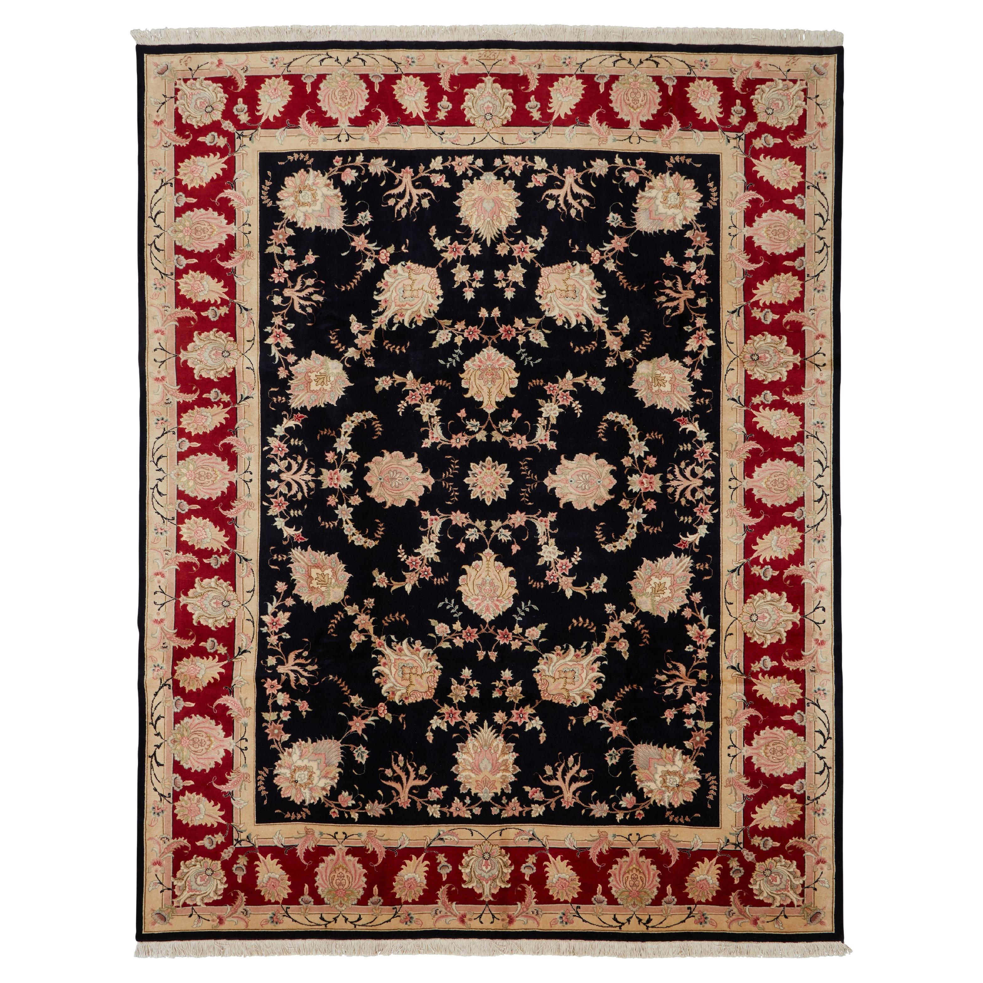 Authentique tapis persan Tabriz en laine nouée à la main Ivoire 9
0" x 11
5"