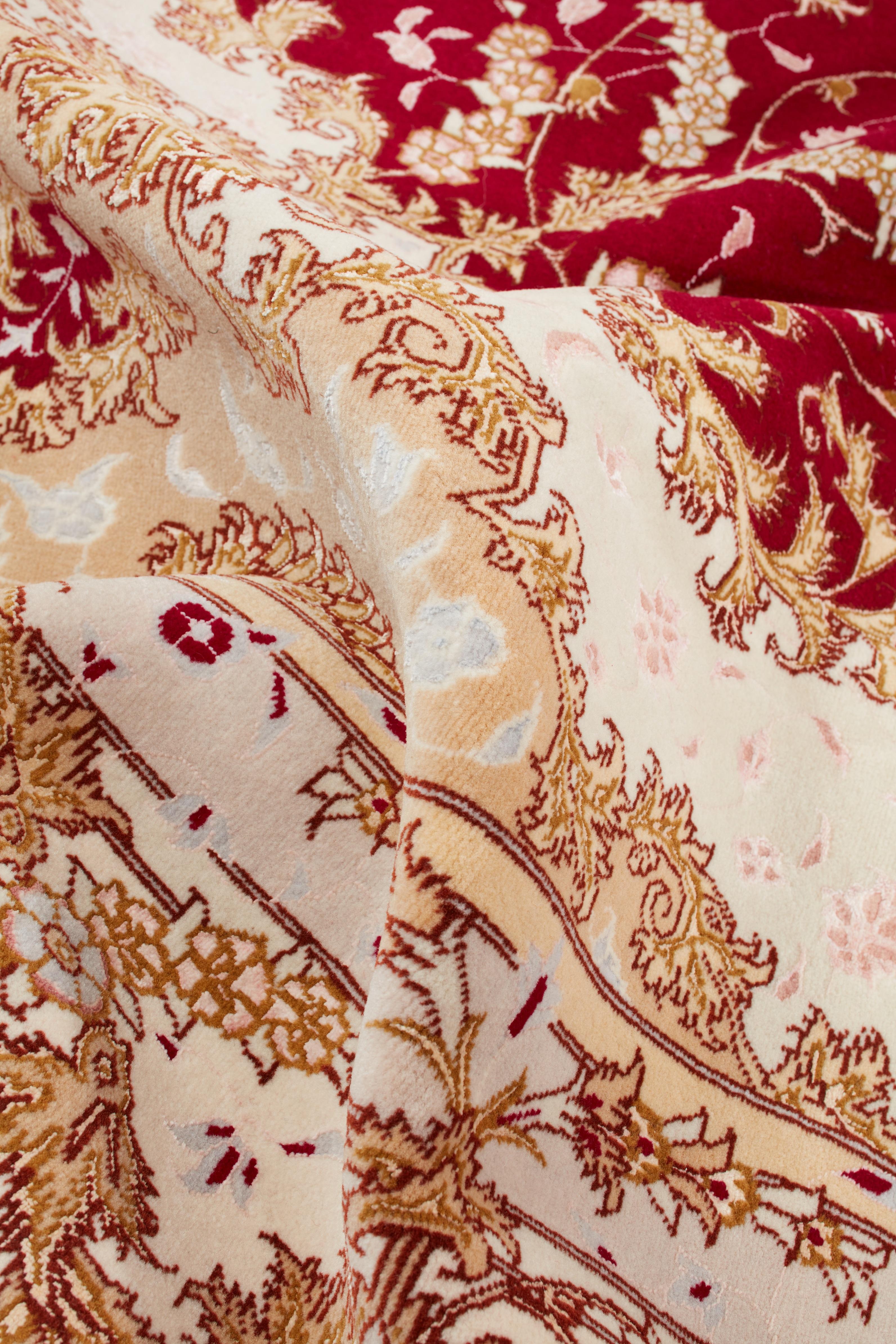 Annodato a mano Autentico tappeto persiano Tabriz annodato a mano in lana misto seta blu 8' 3