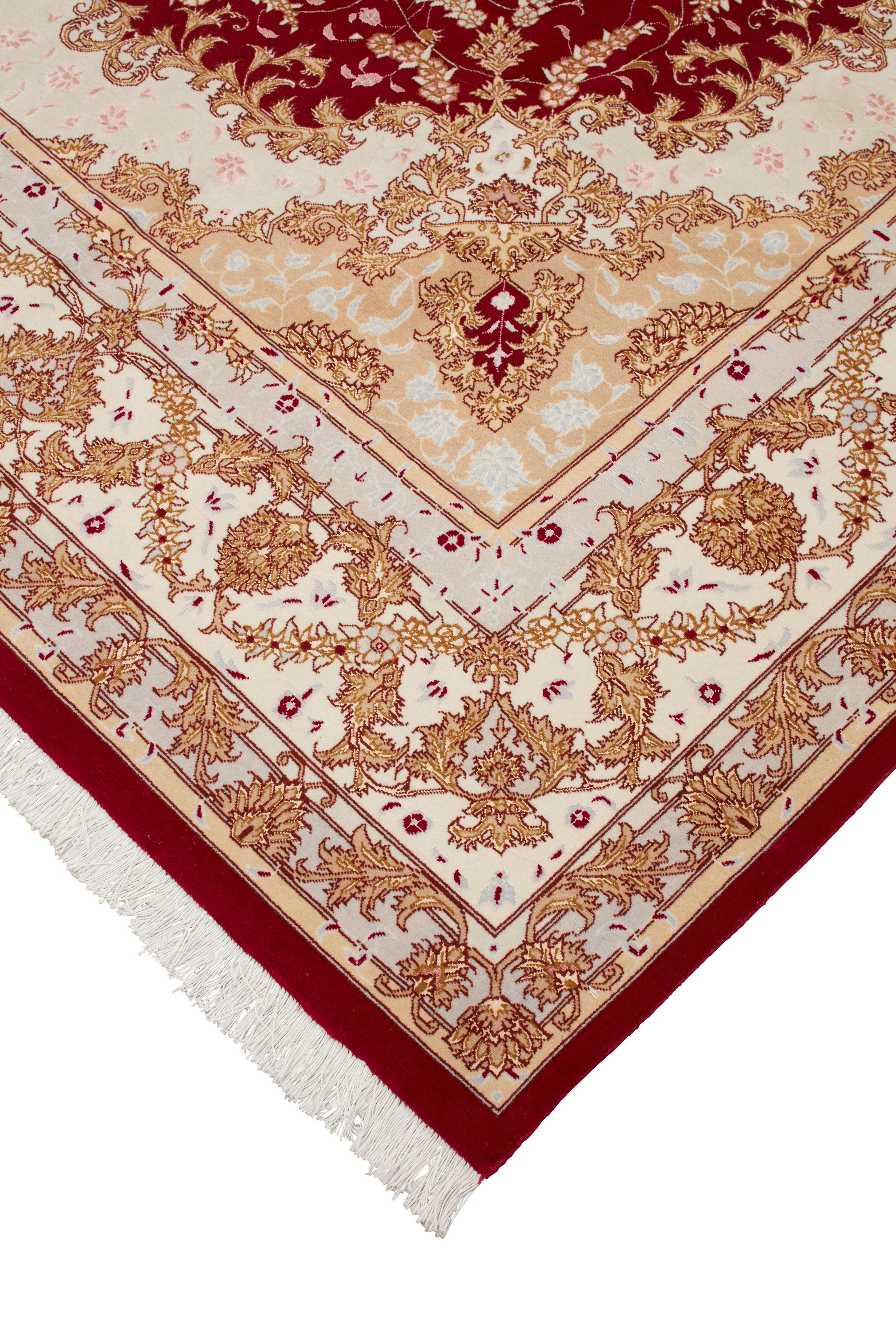 Autentico tappeto persiano Tabriz annodato a mano in lana misto seta blu 8' 3