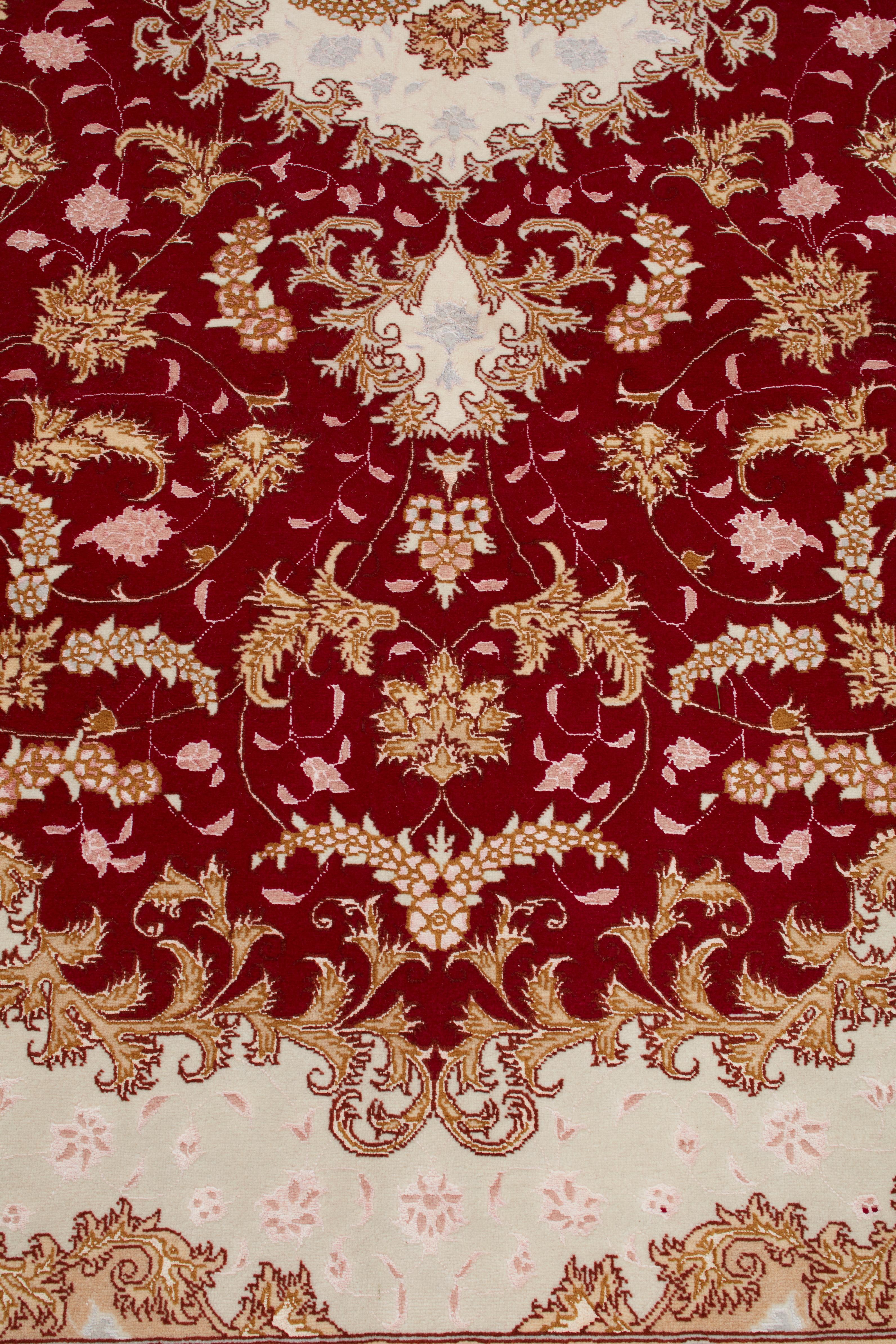 Lana Autentico tappeto persiano Tabriz annodato a mano in lana misto seta blu 8' 3