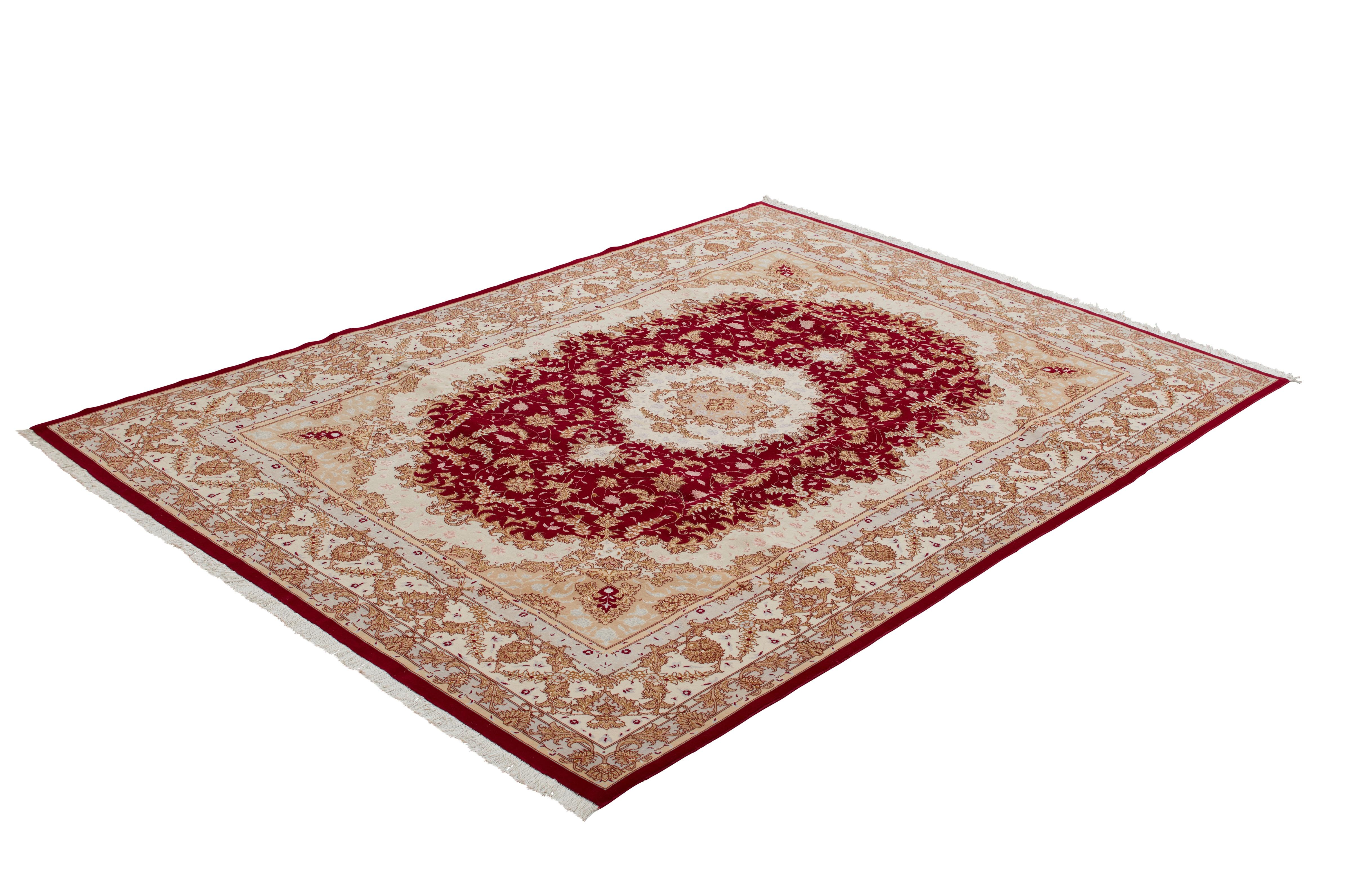 Autentico tappeto persiano Tabriz annodato a mano in lana misto seta blu 8' 3