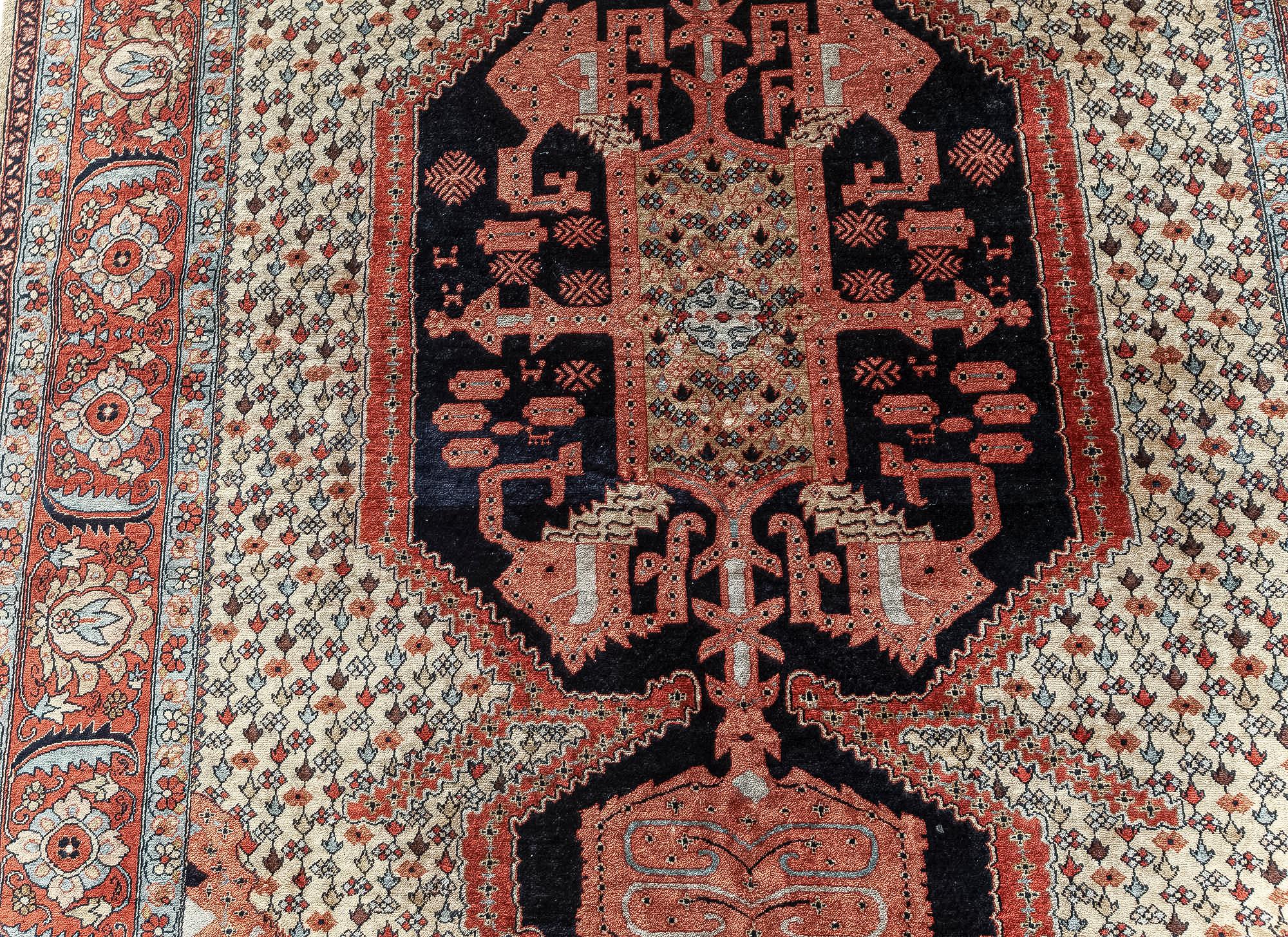 Hand-Knotted Authentic Persian Tabriz Handmade Silk Rug For Sale
