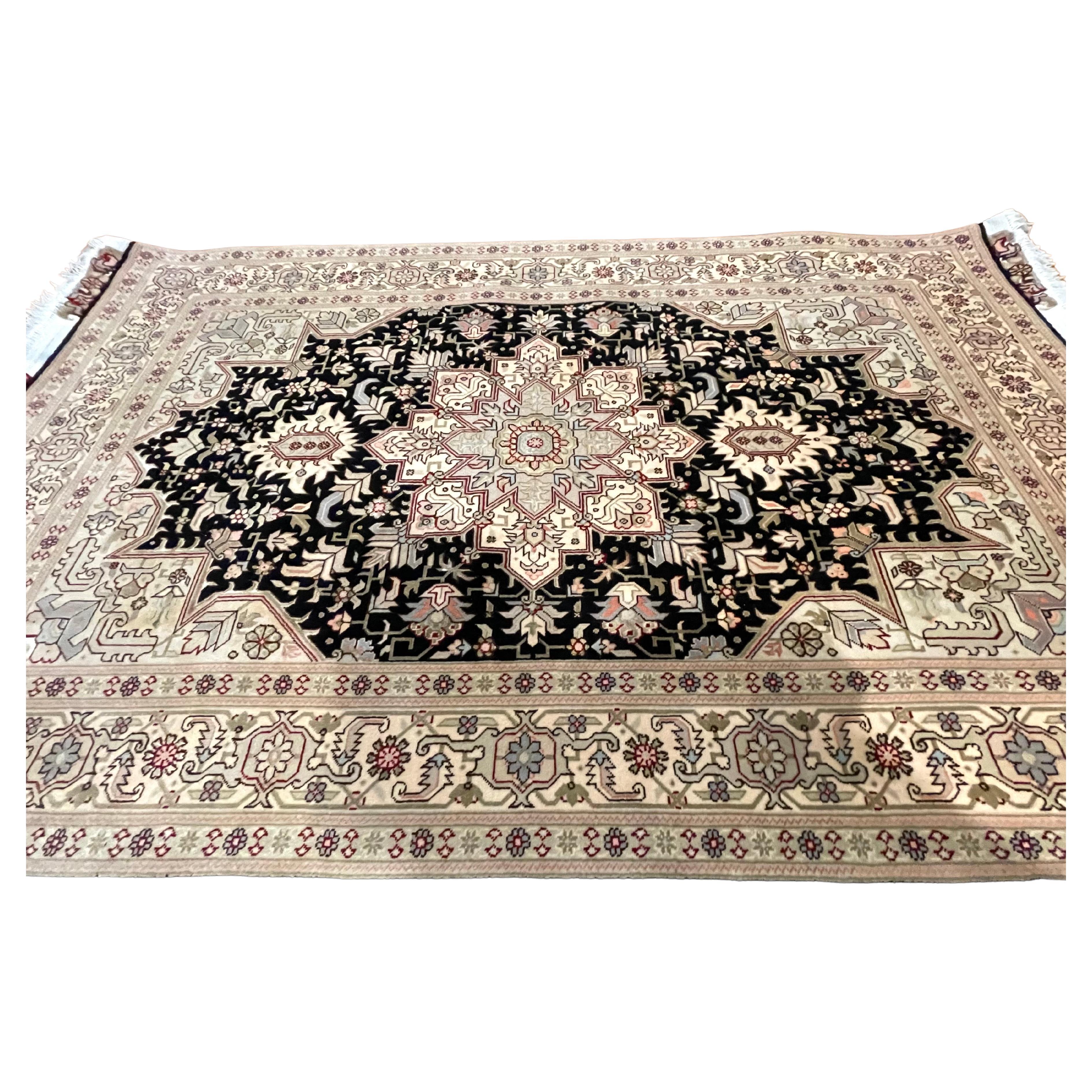 Hand-Knotted Authentic Persian Tabriz Heriz Geometric Rug For Sale