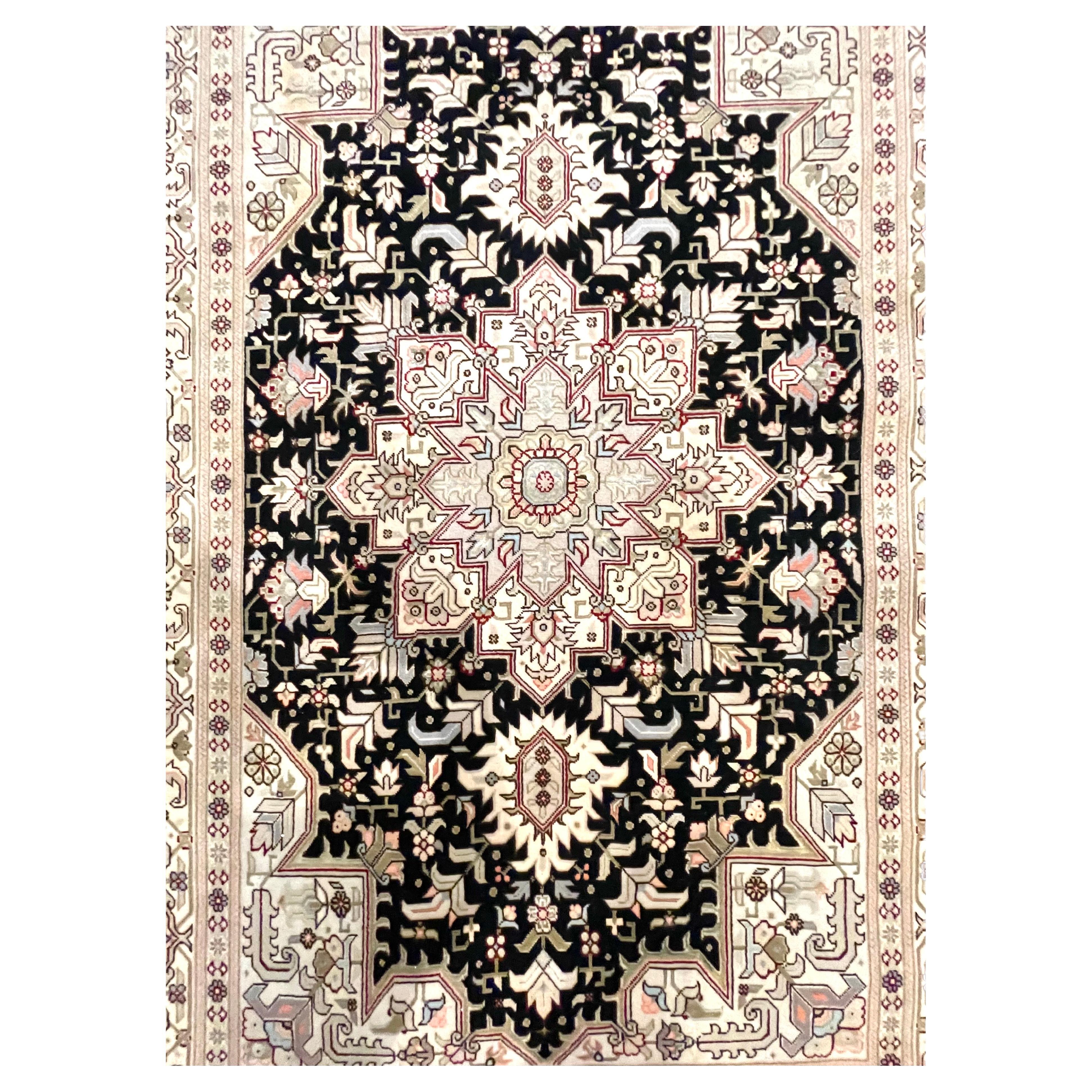 Noué à la main Authentique tapis persan Tabriz Heriz géométrique en vente