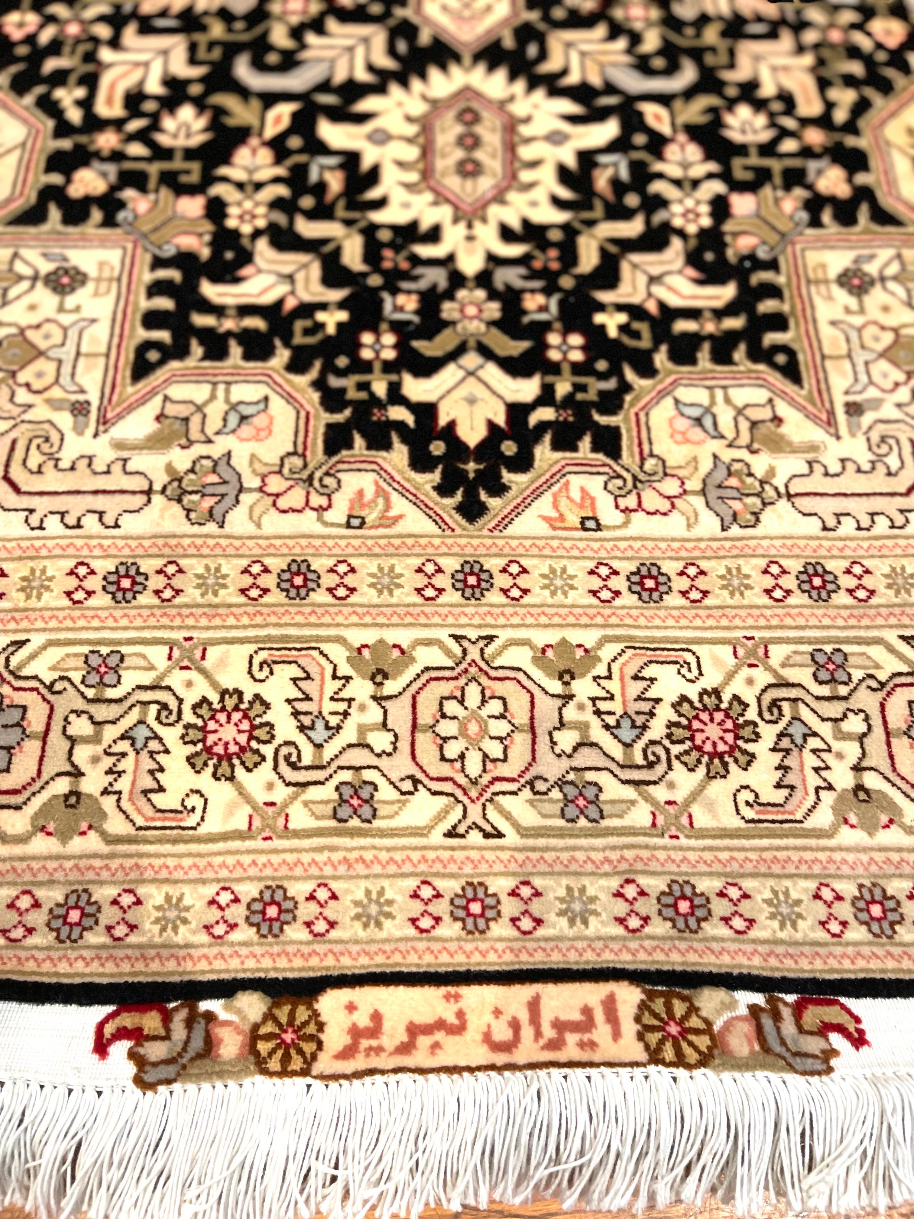 Silk Authentic Persian Tabriz Heriz Geometric Rug For Sale