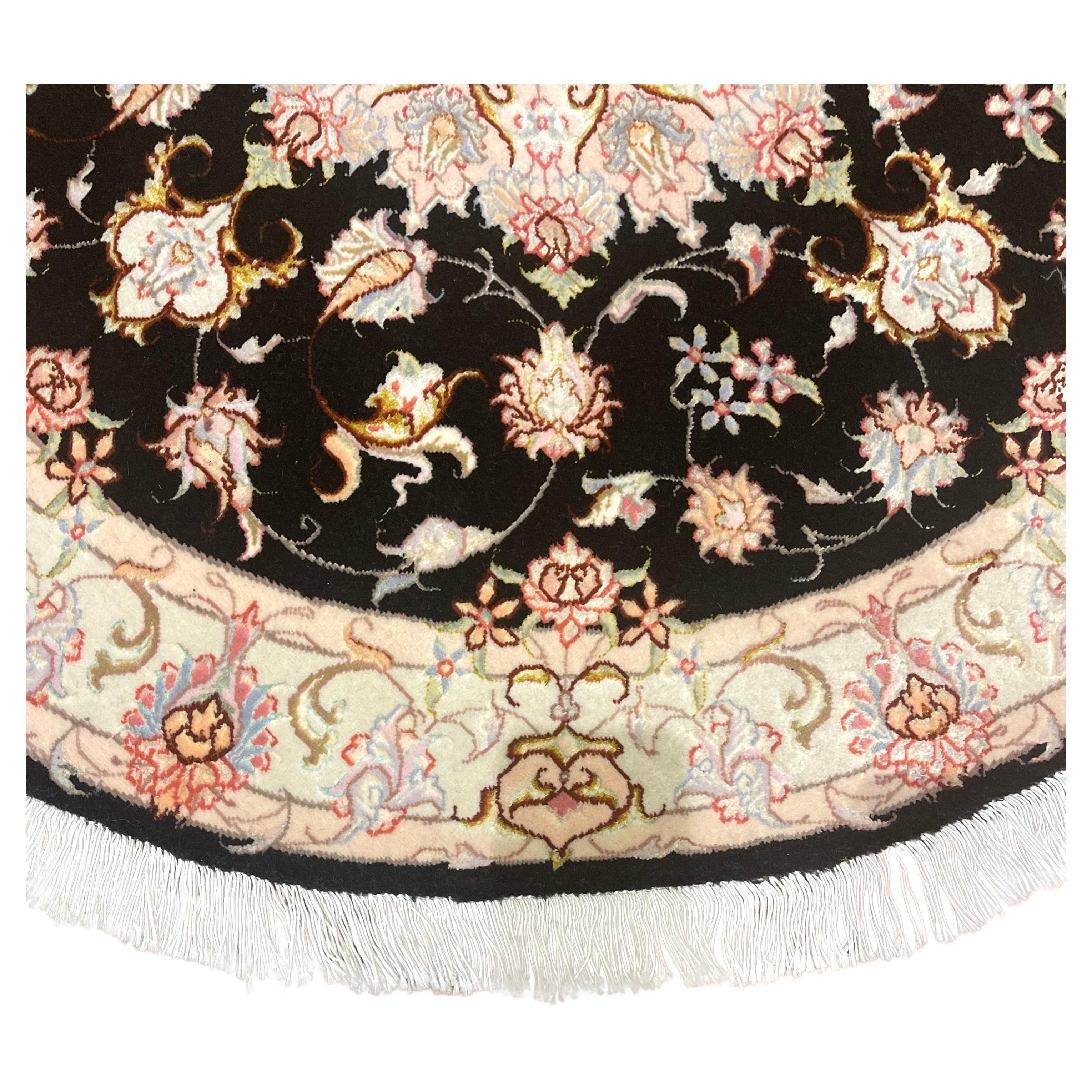 Persischer Tabriz Floral Runder Teppich (Handgeknüpft) im Angebot
