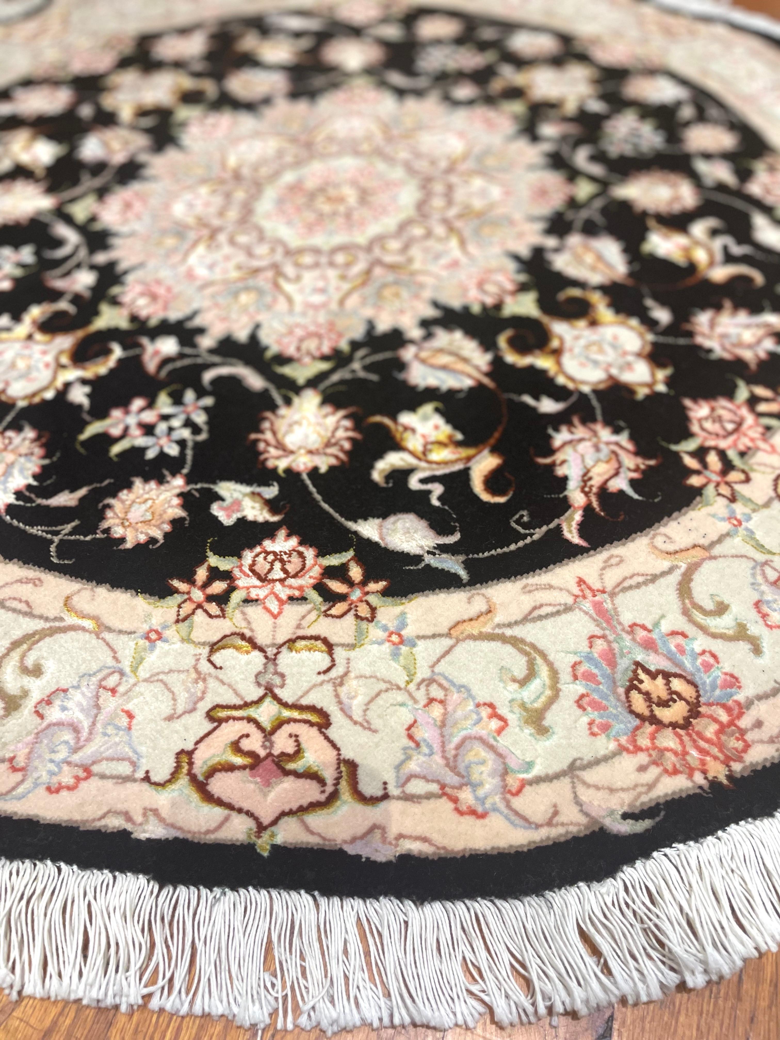 Persischer Tabriz Floral Runder Teppich (Wolle) im Angebot