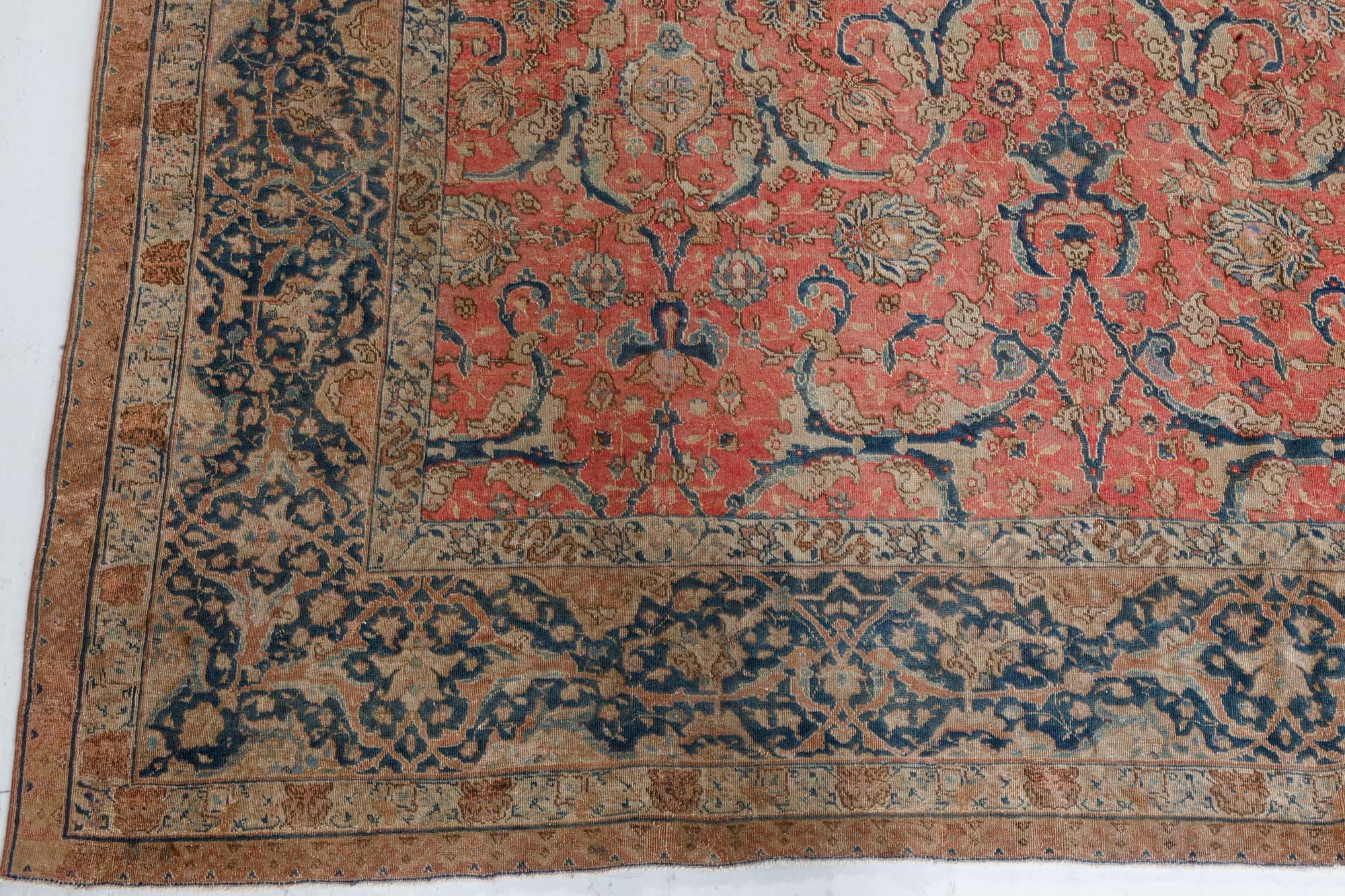 Authentic Persian Tabriz Pink Handmade Wool Rug For Sale 1