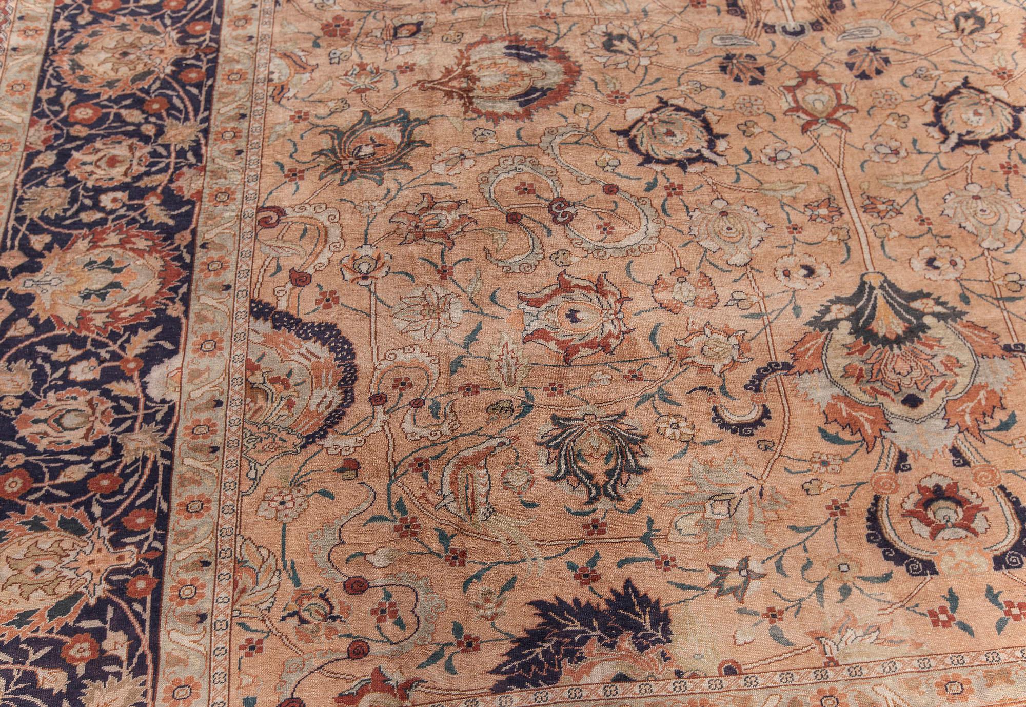 Hand-Knotted Authentic Persian Tabriz Silk Rug For Sale